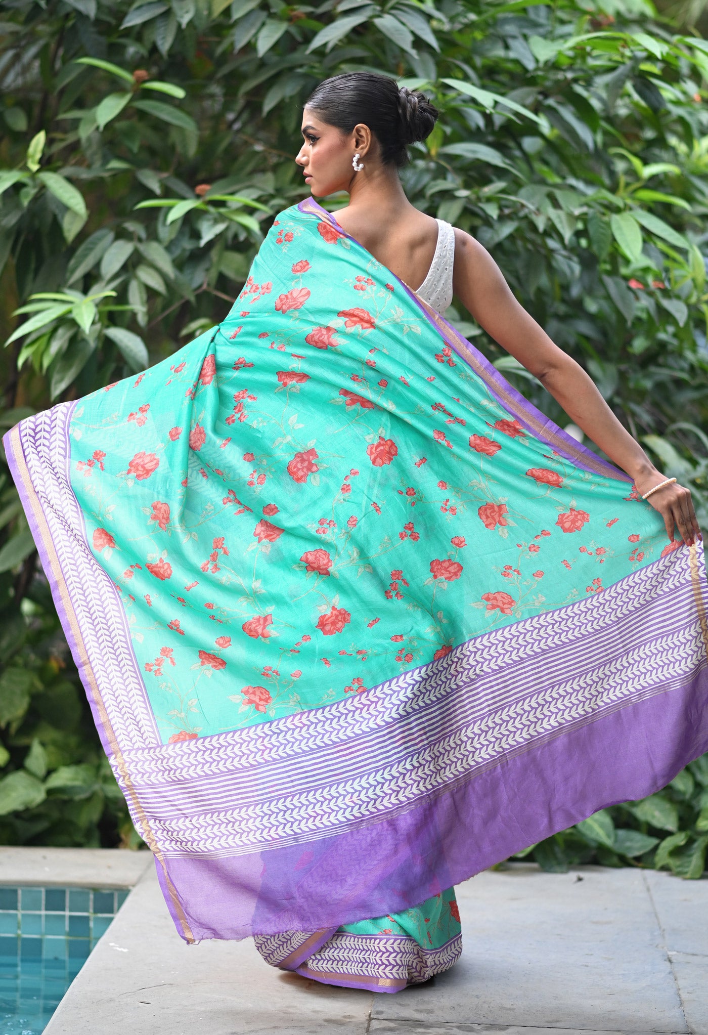 Turquoise BlueLavender Pure Designer Printed Chanderi Sico Saree-UNM82873