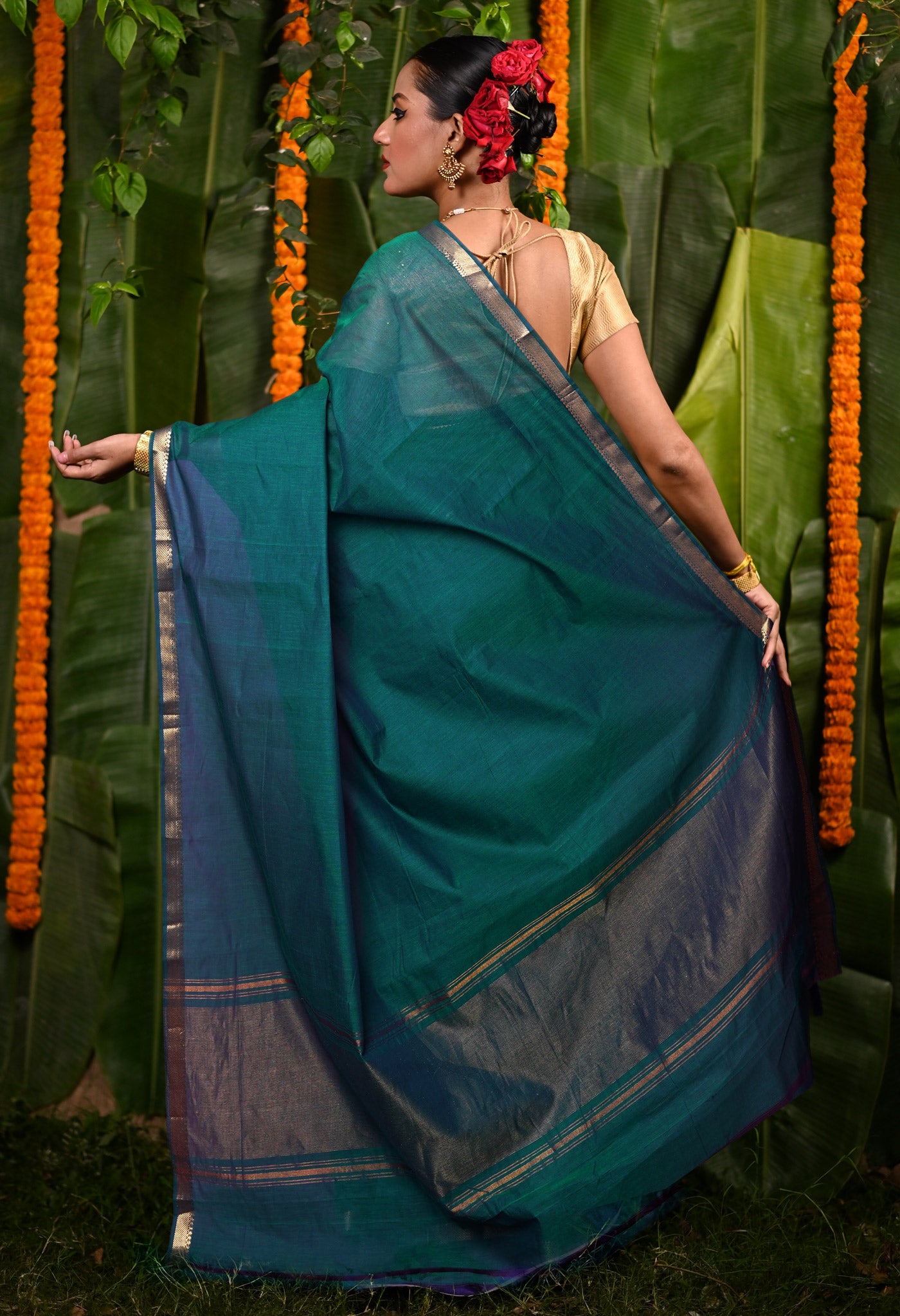 Bottel Green Pure Plain Mangalgiri Cotton Saree-UNM82880