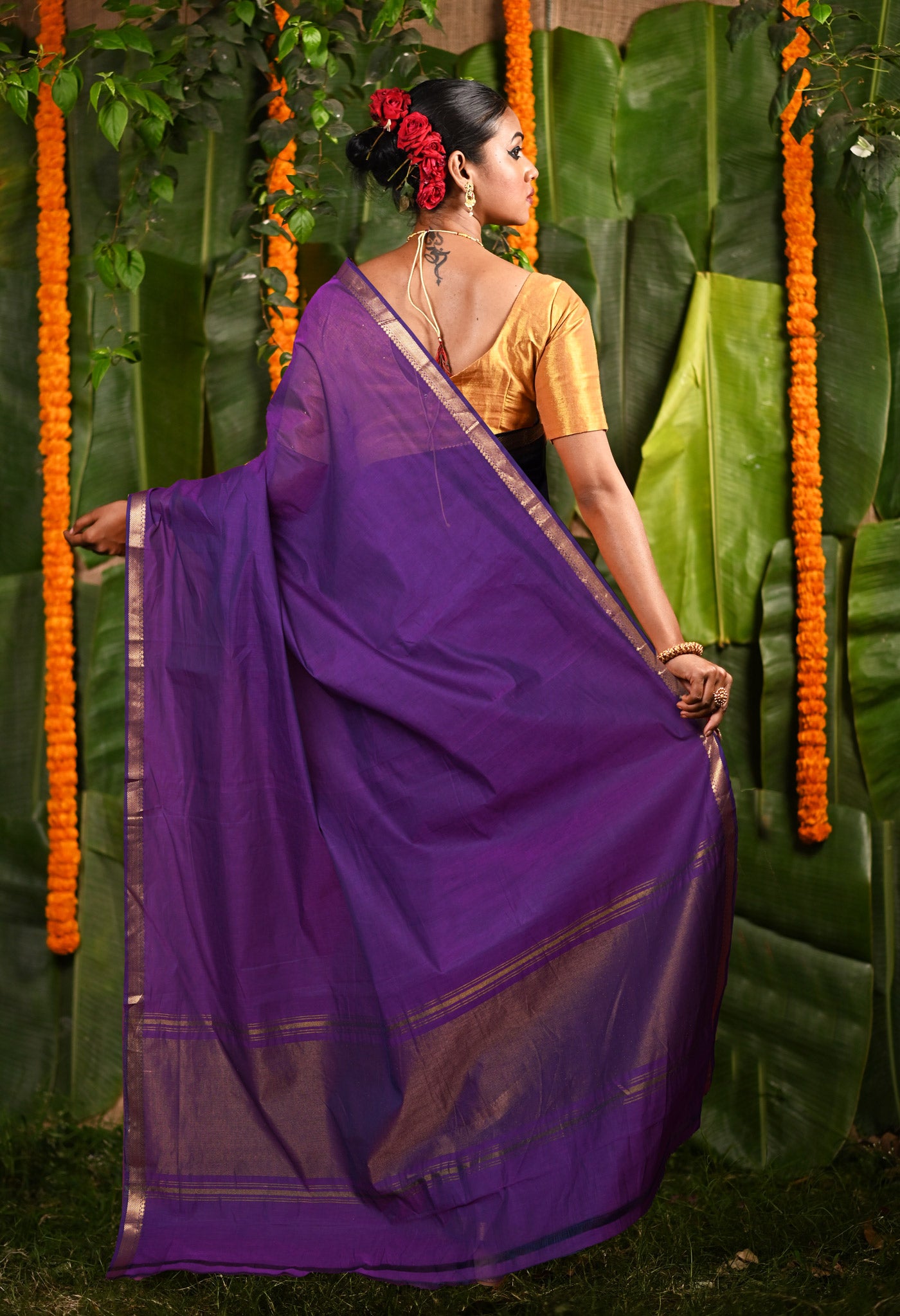 Purple Pure Plain Mangalgiri Cotton Saree-UNM82886