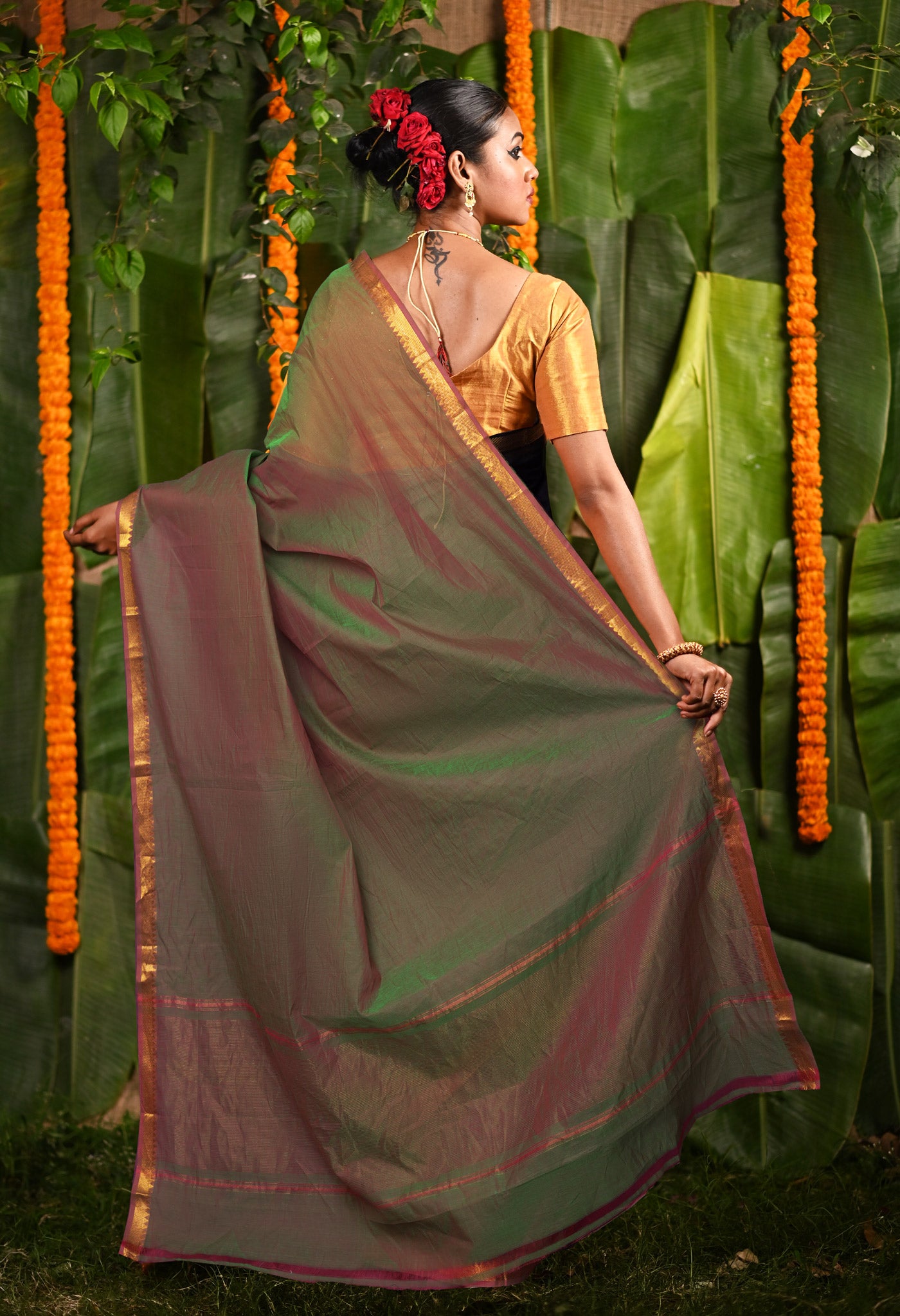 Green Pure Plain Mangalgiri Cotton Saree-UNM82887
