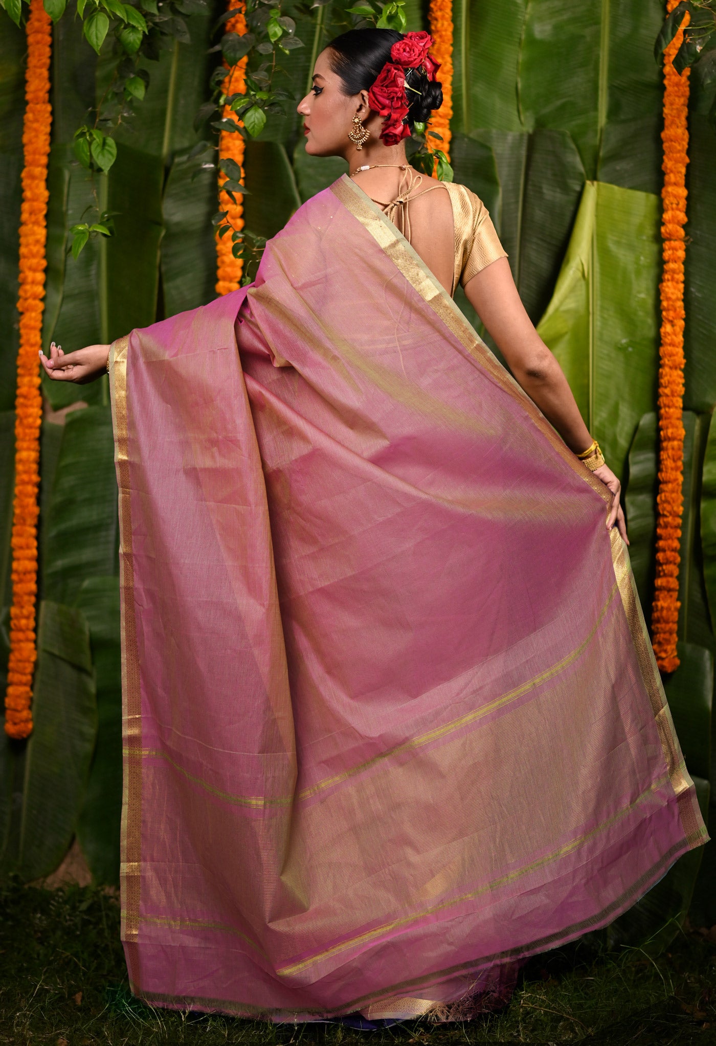 Pink Pure Plain Mangalgiri Cotton Saree-UNM82888