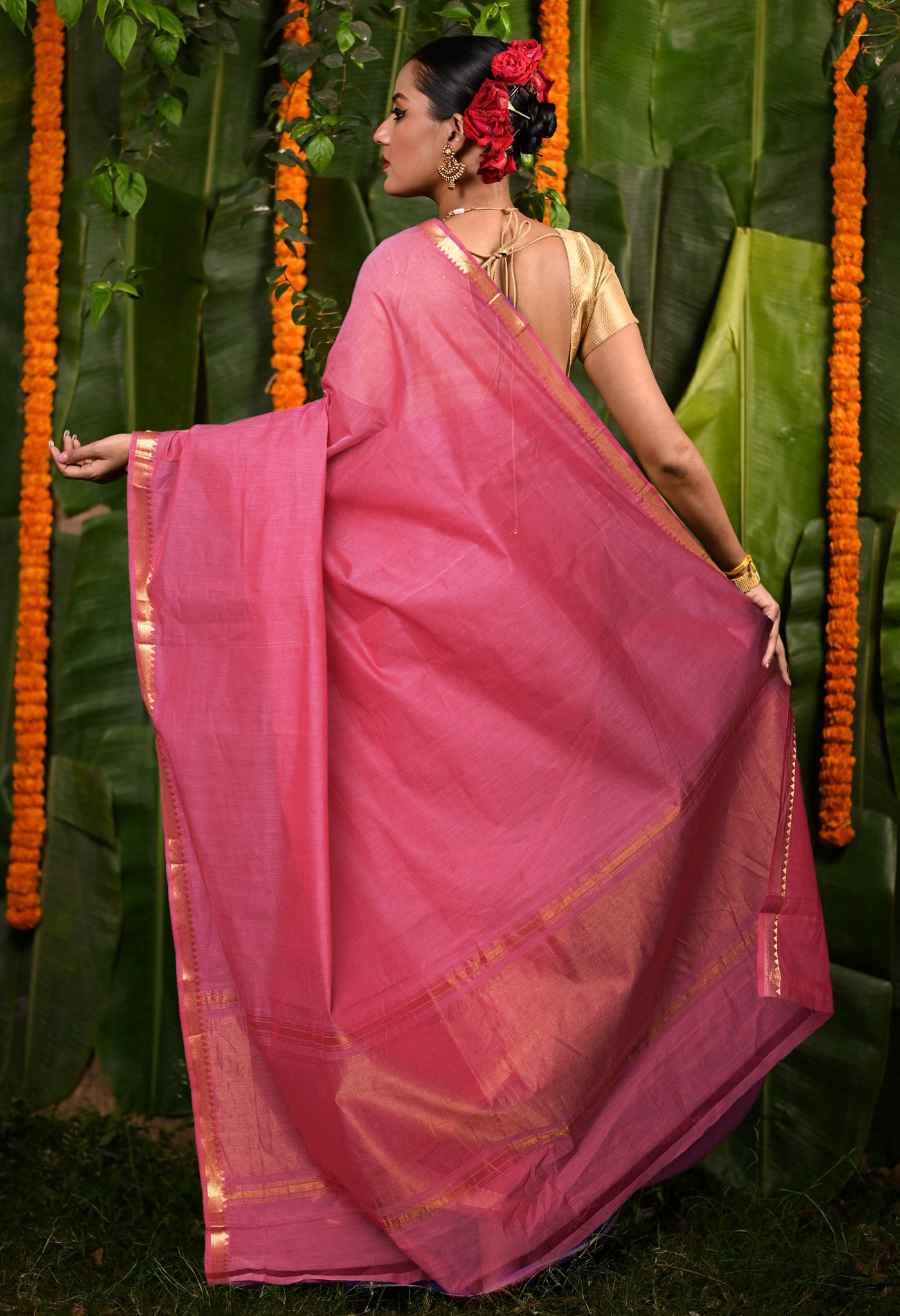 Pink Pure Plain Mangalgiri Cotton Saree-UNM82893