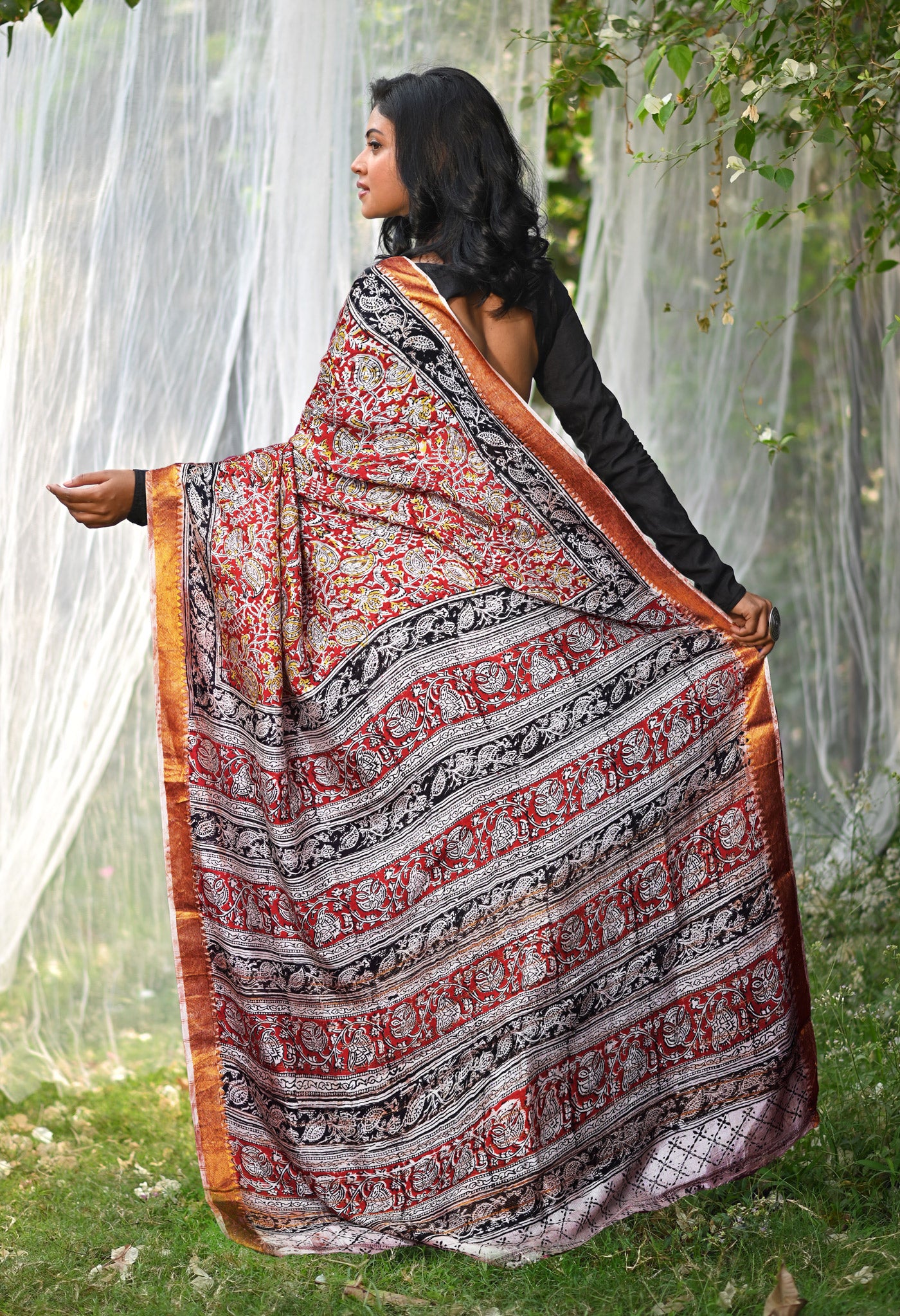 Red Pure Kalamkari Printed Soft Silk Saree-UNM82894