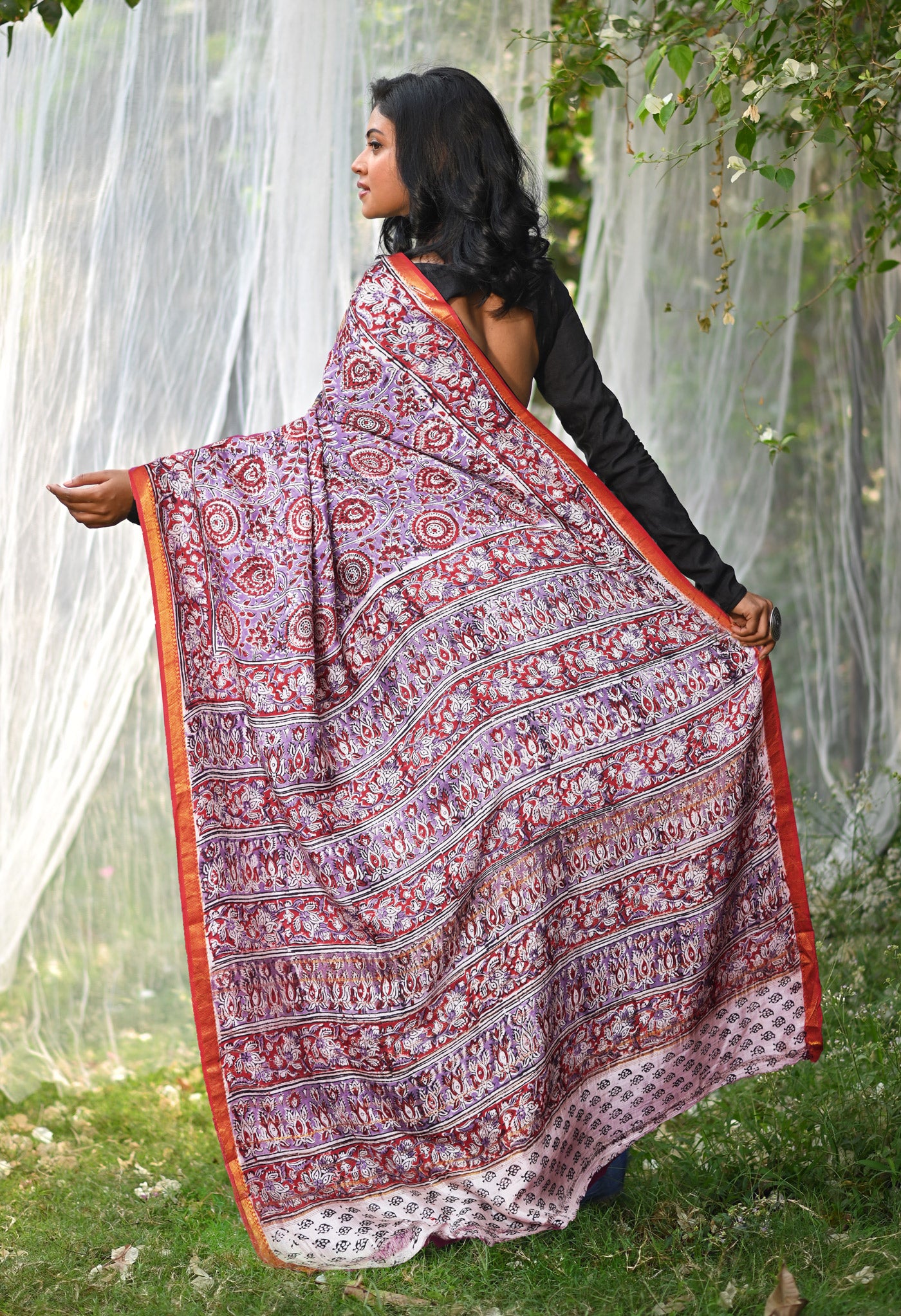 Lavender Pure Kalamkari Printed Soft Silk Saree-UNM82895