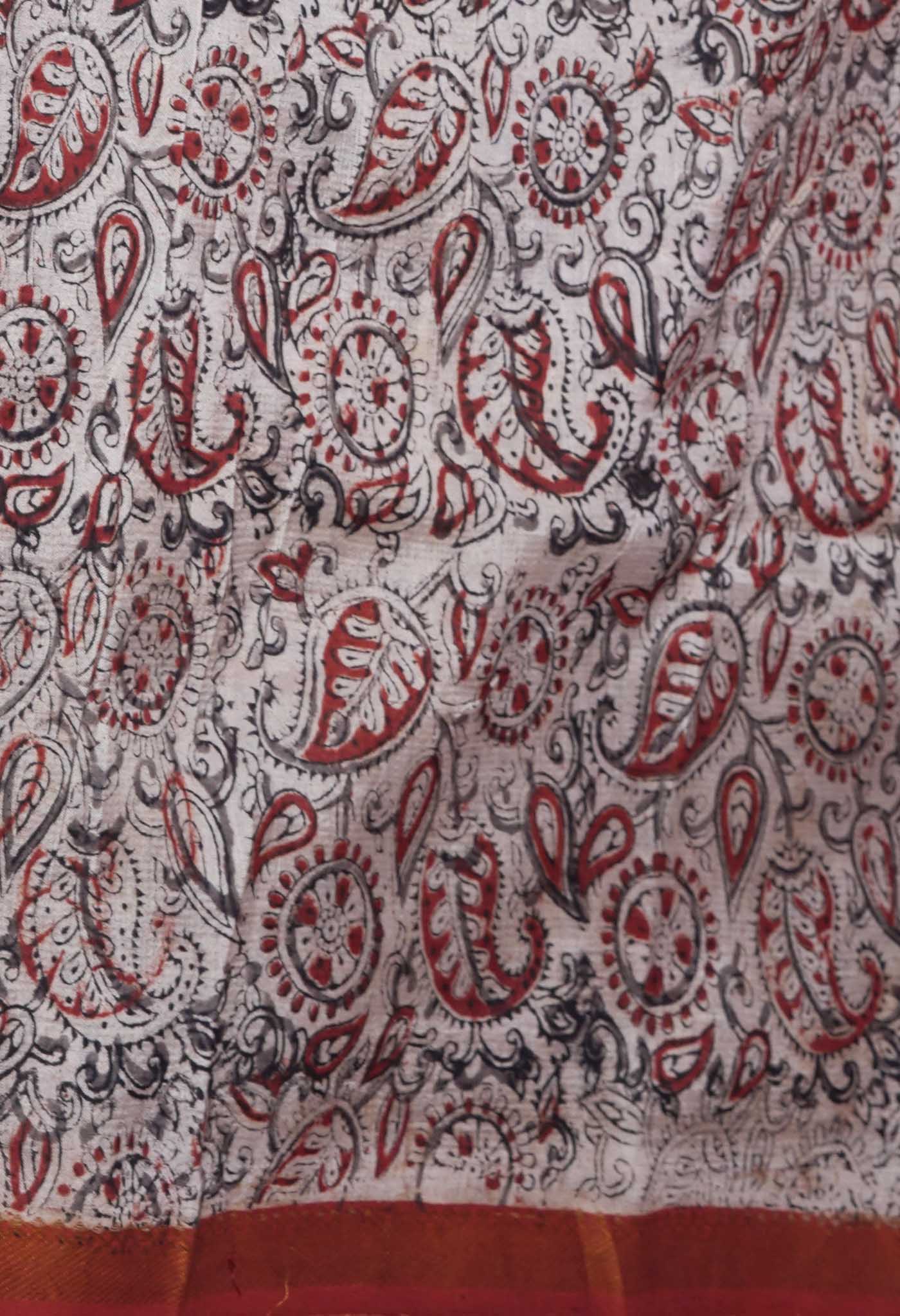 Pale Pista Green Pure Kalamkari Printed Soft Silk Saree-UNM82897