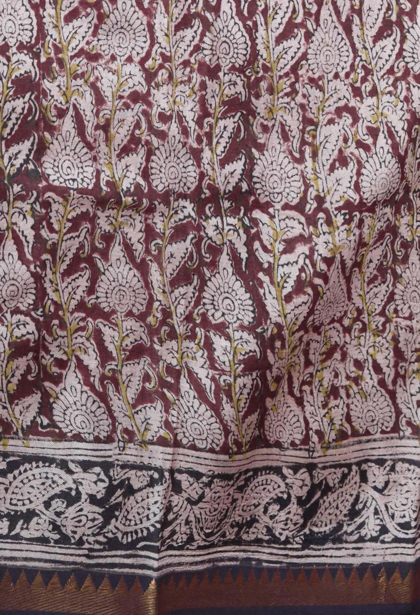 Cream Pure Kalamkari Printed Soft Silk Saree-UNM82898