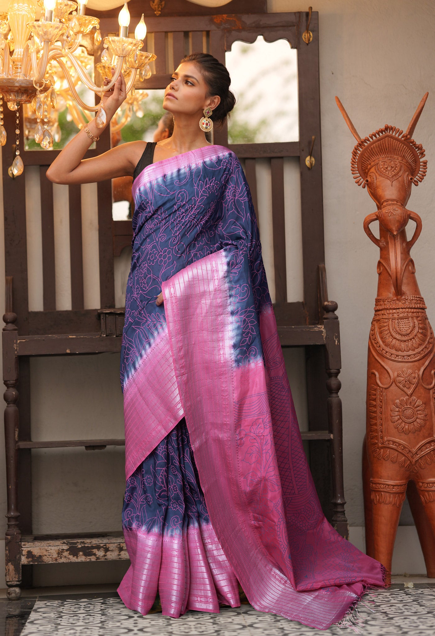 Dark Grey-Pink Pure Designer Printed Soft Silk Saree-UNM82899