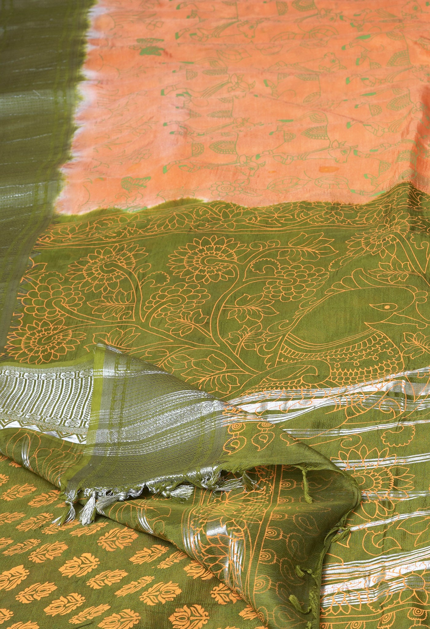 Orange-Olive Green Pure Designer Printed Soft Silk Saree-UNM82900