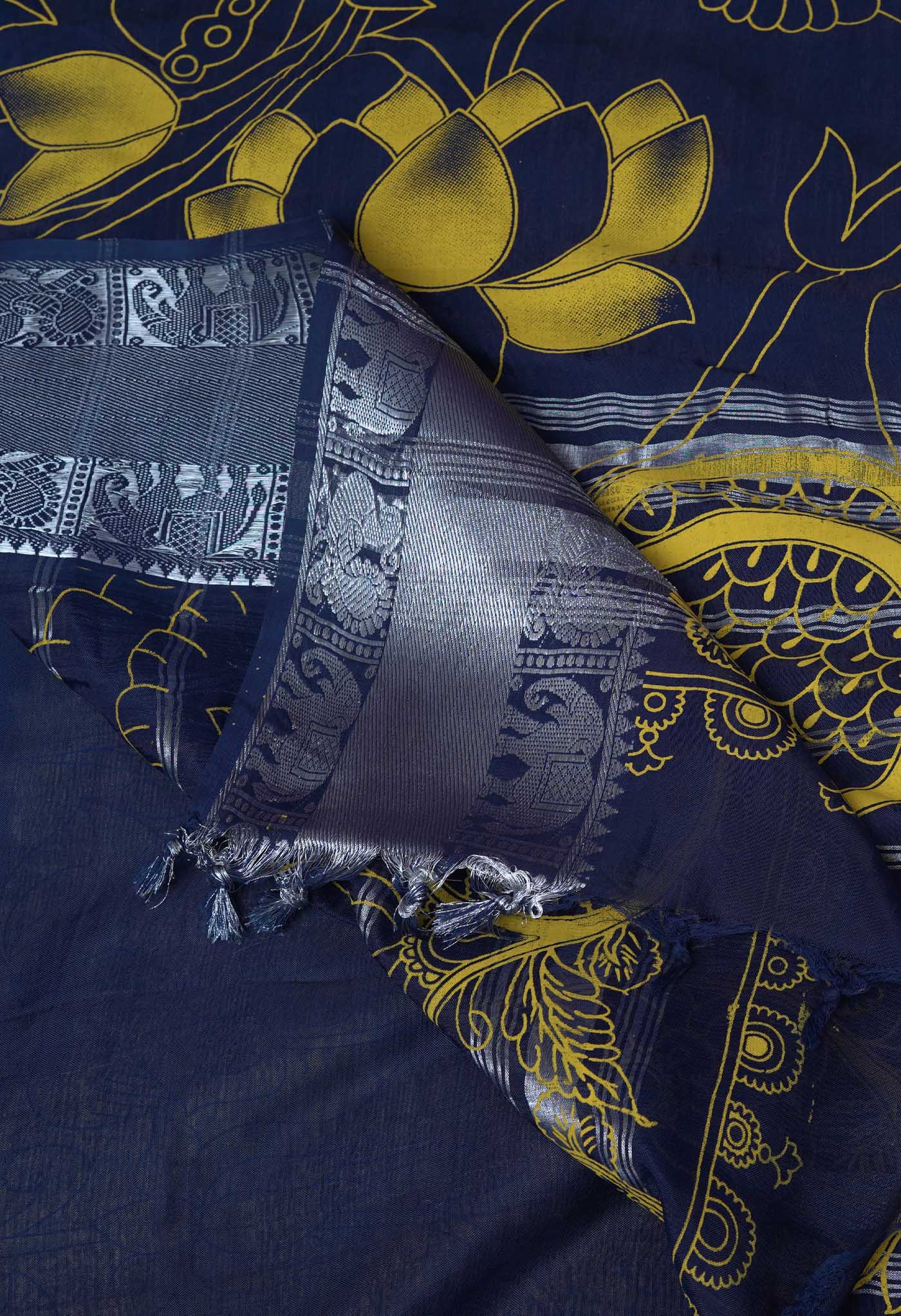 Olive Green-Navy Blue Pure Designer Printed Soft Silk Saree-UNM82901