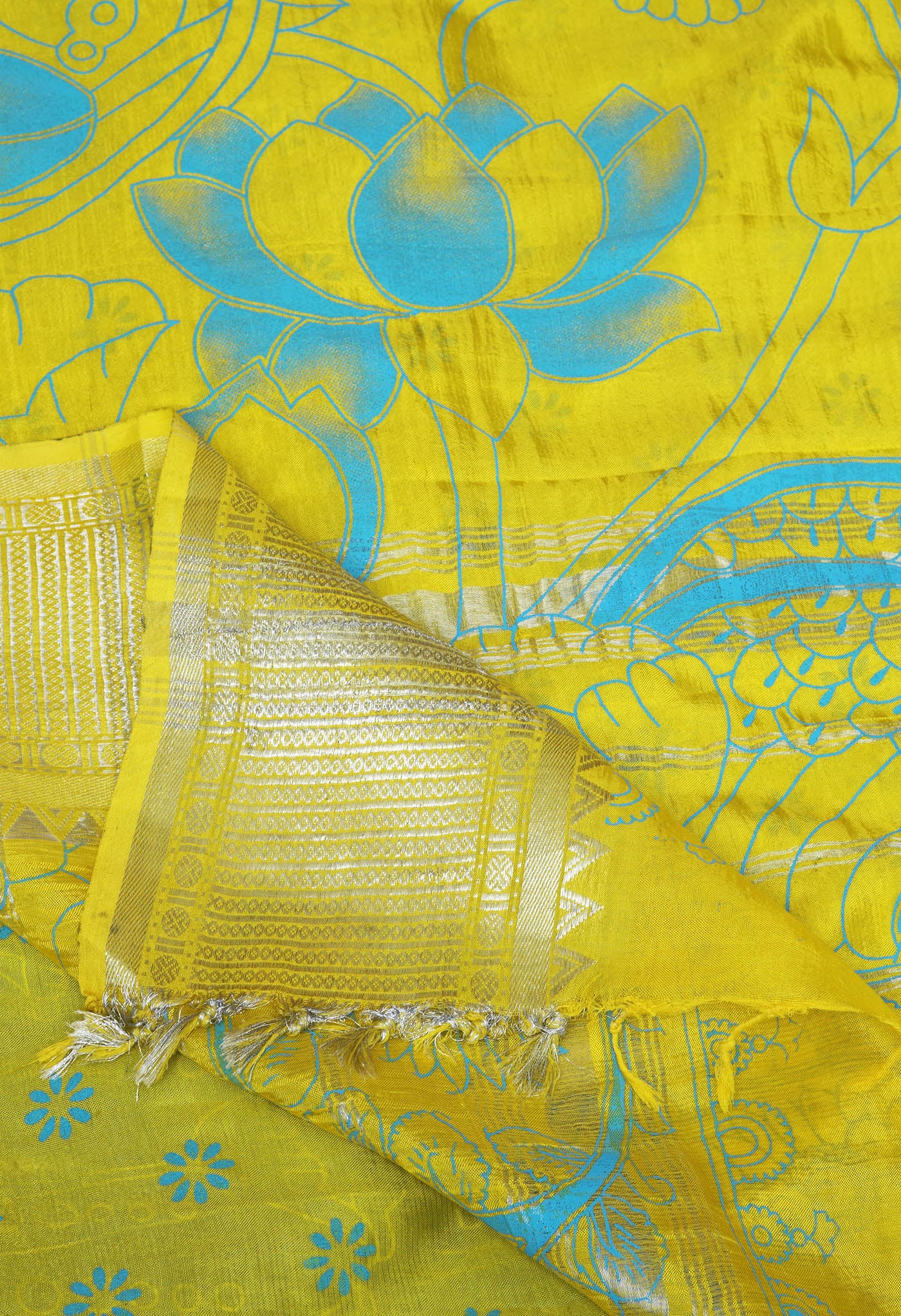 Blue-Yellow Pure Designer Printed Soft Silk Saree-UNM82902