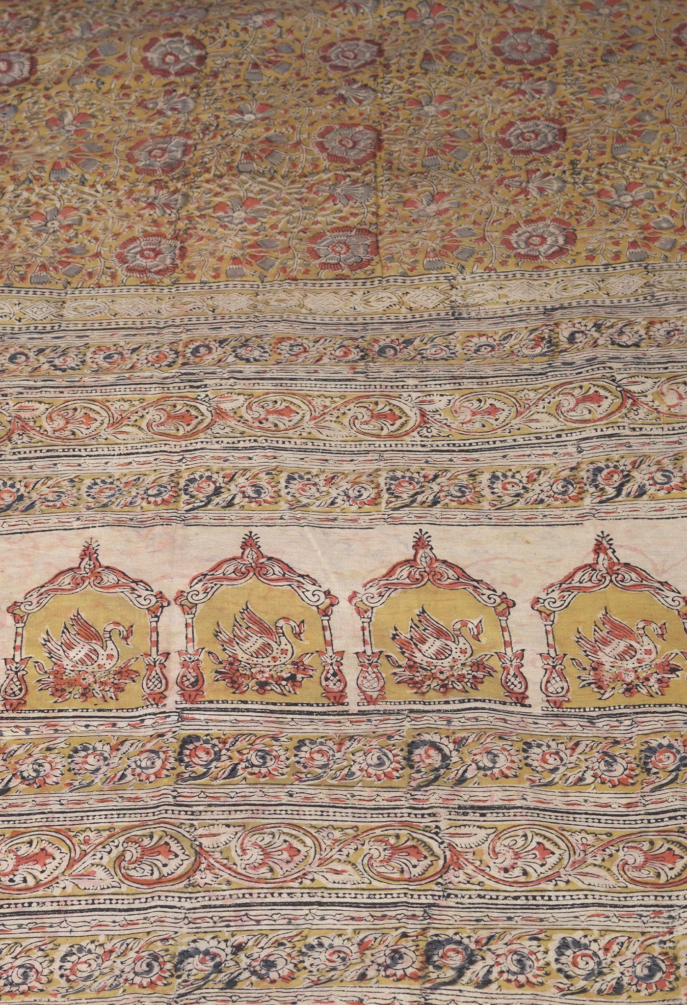 Yellow Pure Kalamkari Printed Soft Mulmul Cotton Saree-UNM82907