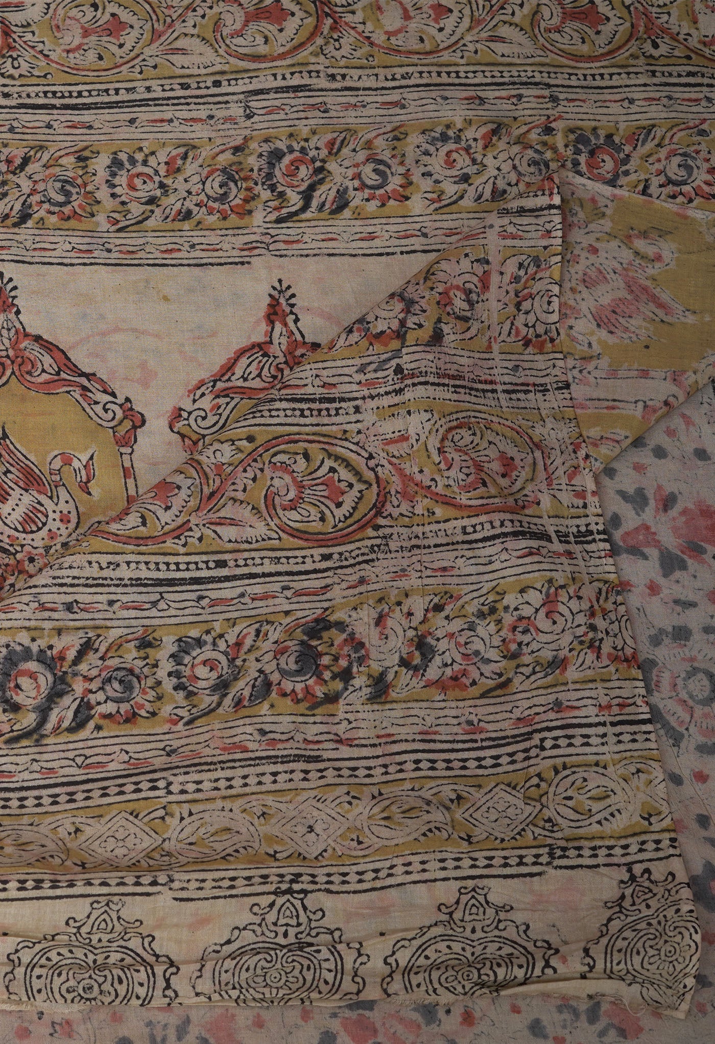 Yellow Pure Kalamkari Printed Soft Mulmul Cotton Saree-UNM82907