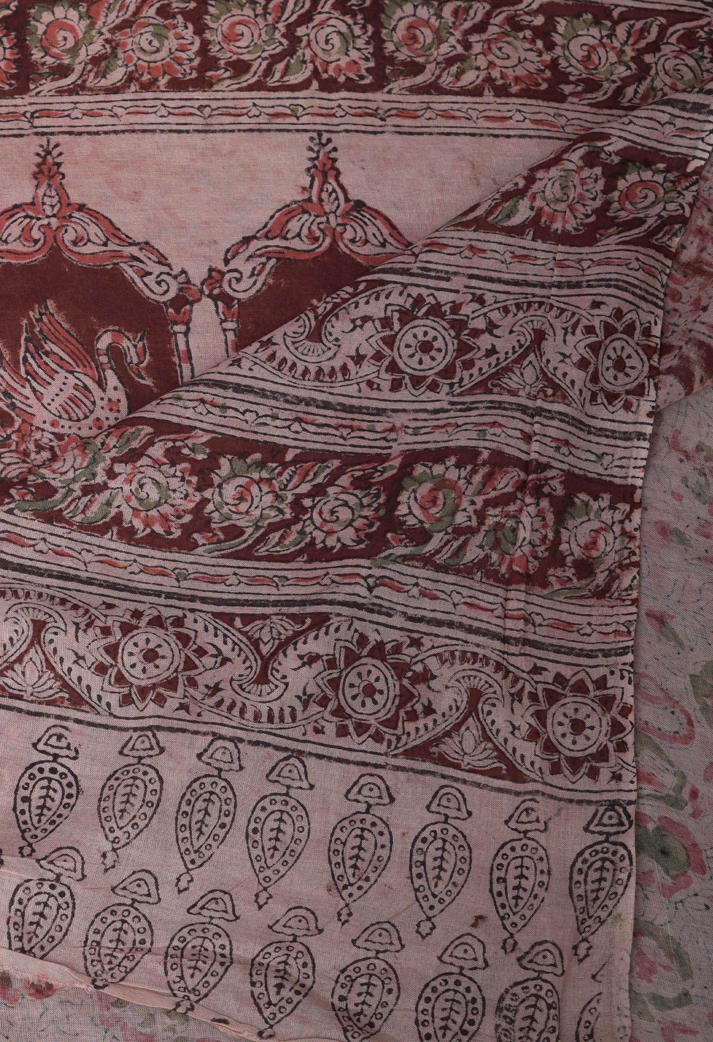 Maroon Pure Kalamkari Printed Soft Mulmul Cotton Saree-UNM82908