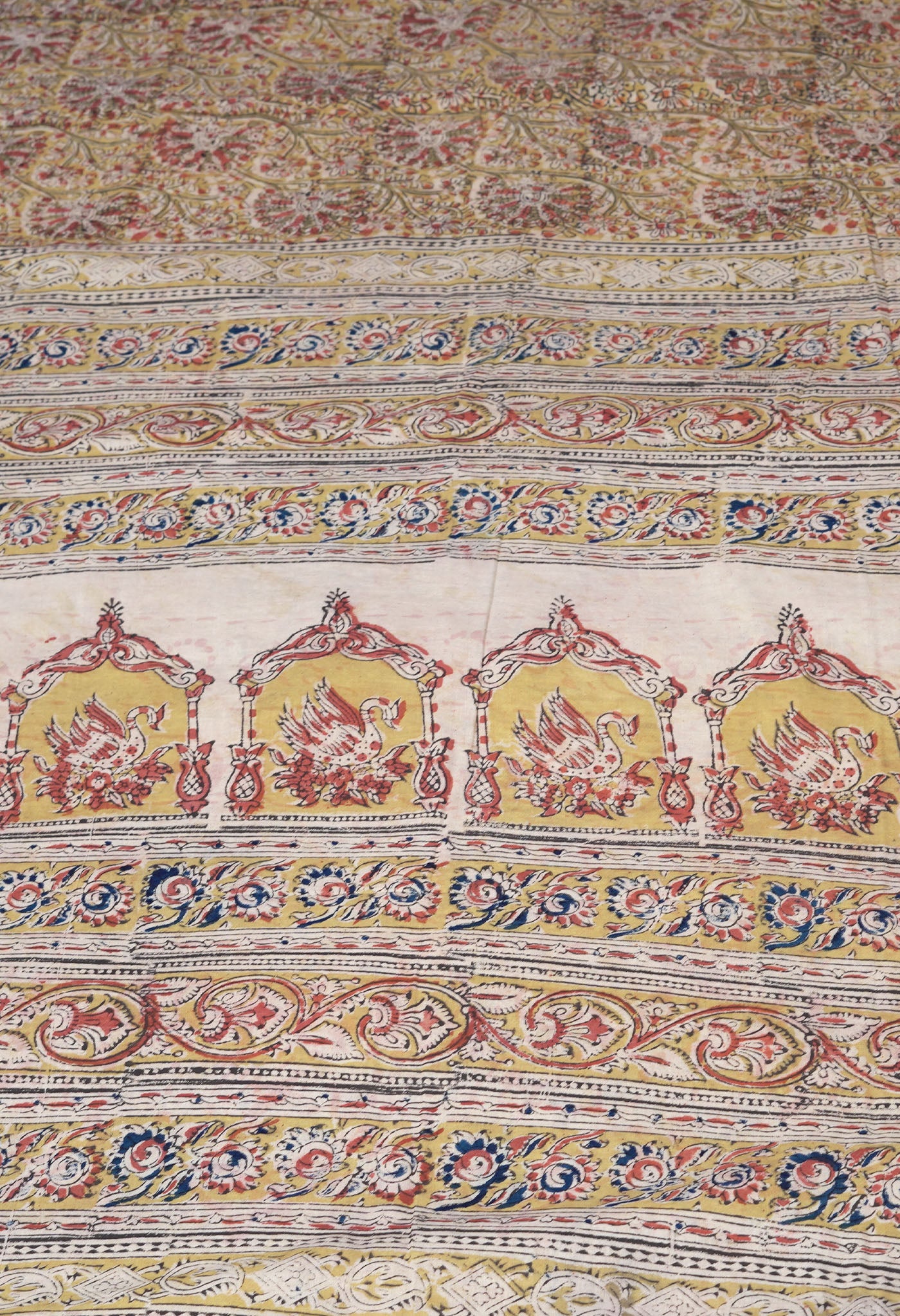 Yellow Pure Kalamkari Printed Soft Mulmul Cotton Saree-UNM82909