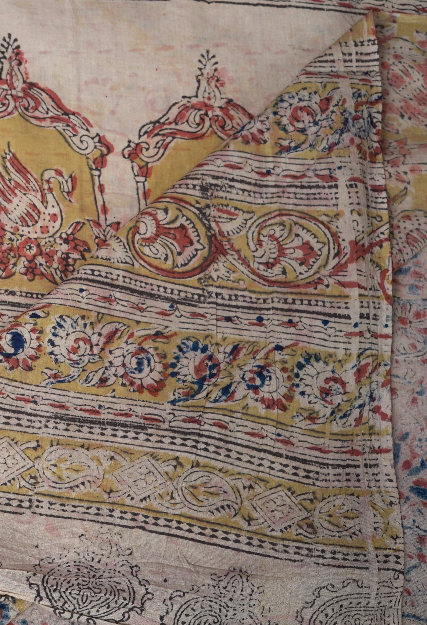 Yellow Pure Kalamkari Printed Soft Mulmul Cotton Saree-UNM82909
