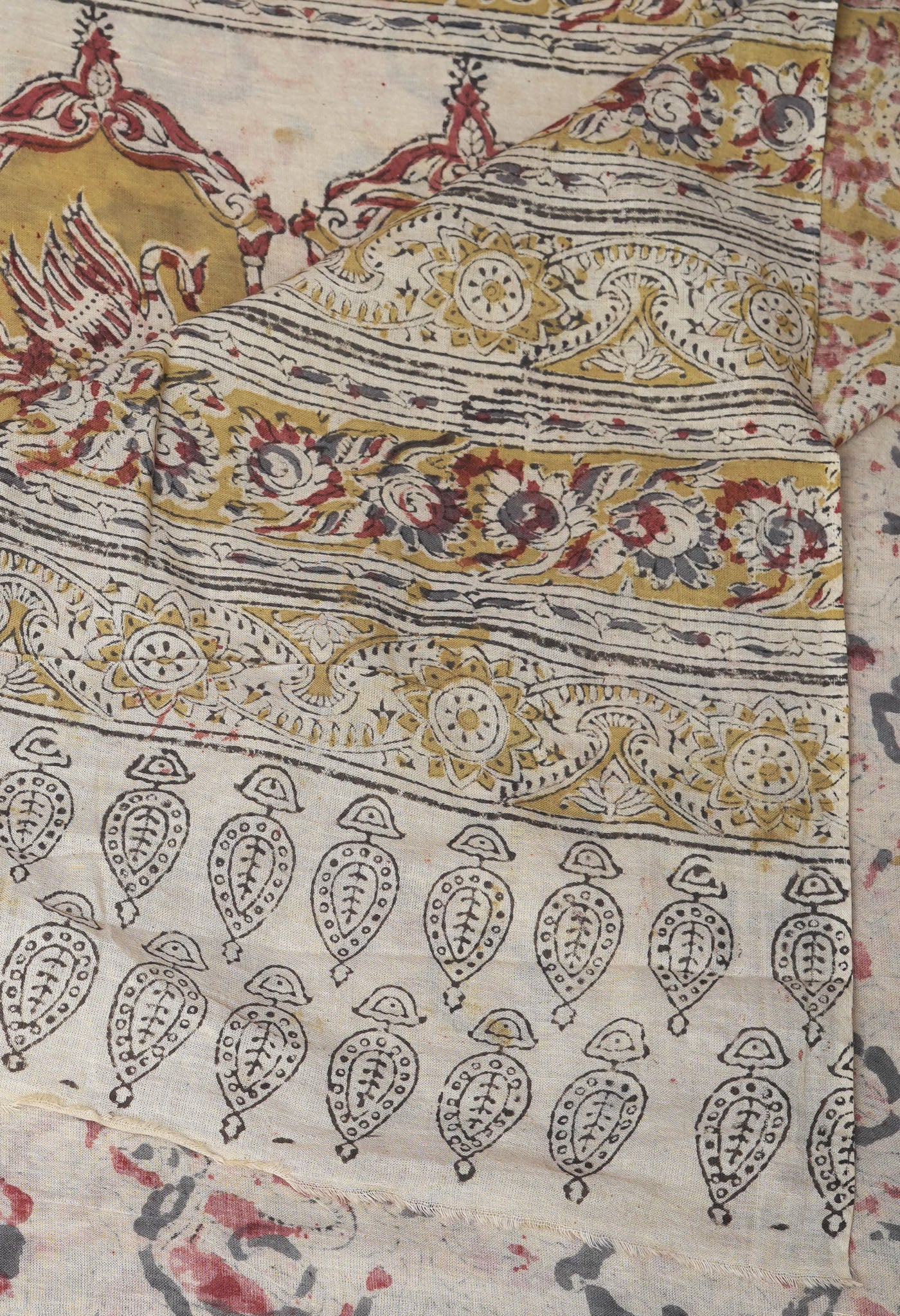 Yellow Pure Kalamkari Printed Soft Mulmul Cotton Saree-UNM82911
