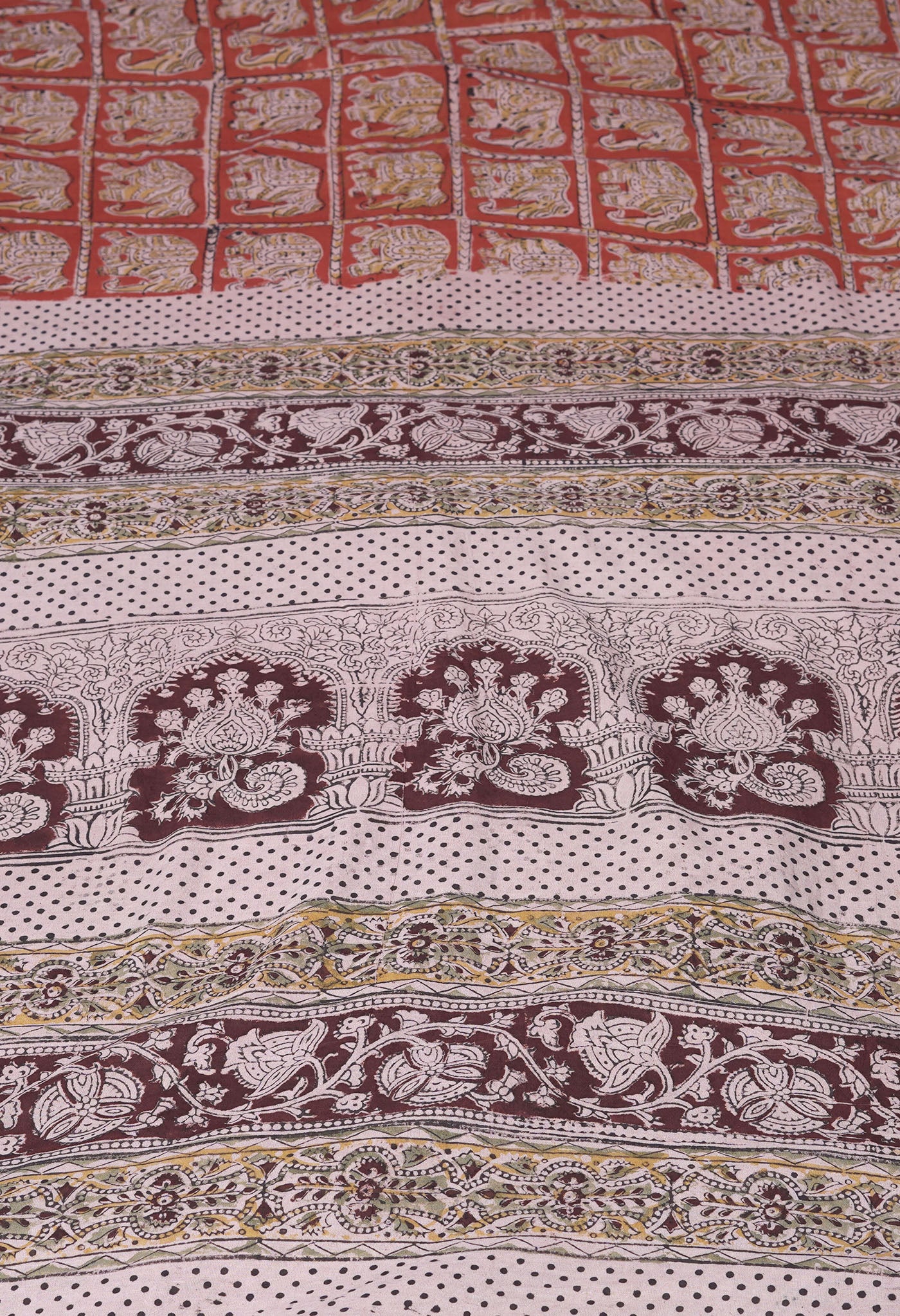 Red Pure Kalamkari Printed Soft Mulmul Cotton Saree-UNM82912