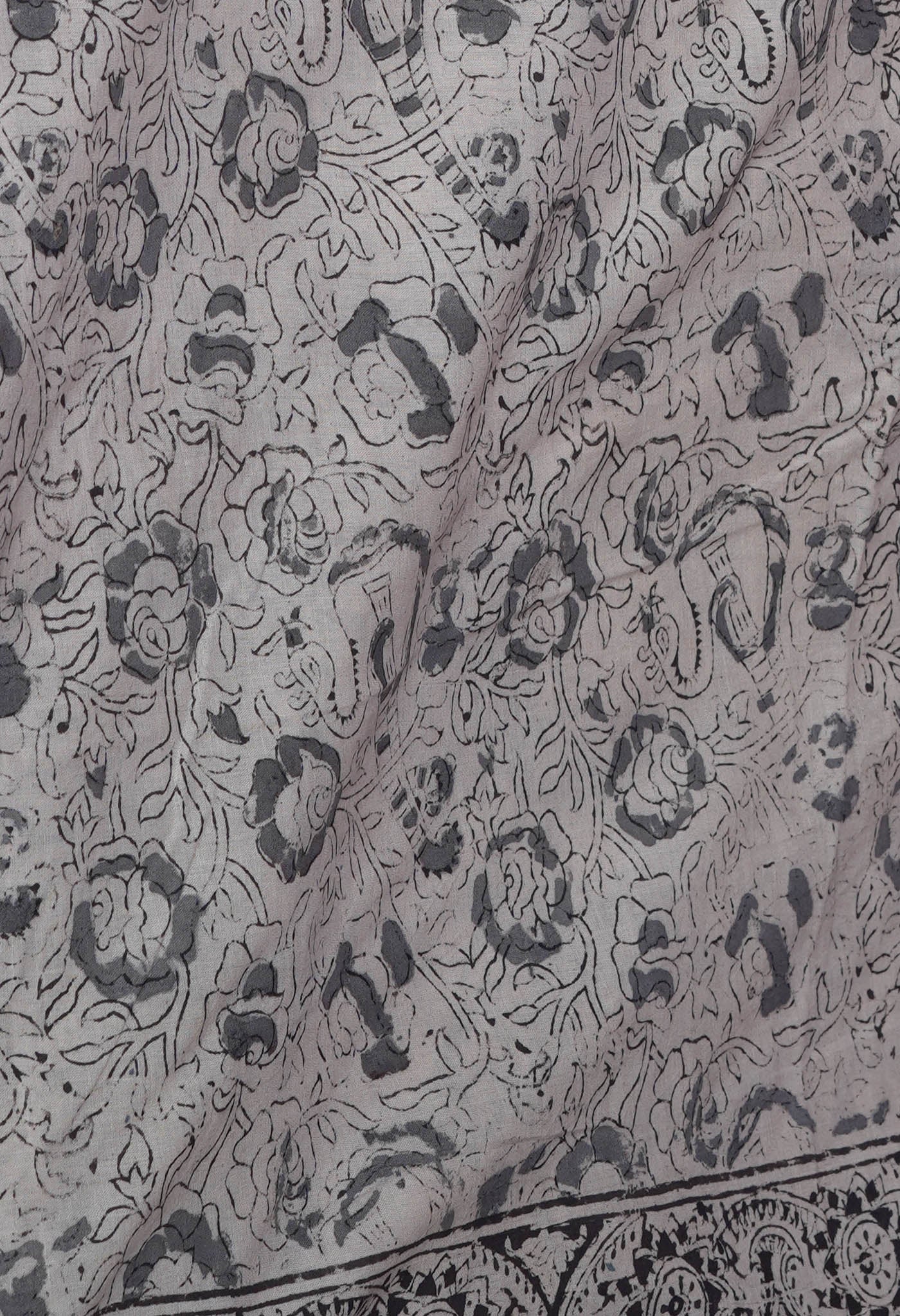Black Pure Kalamkari Printed Soft Mulmul Cotton Saree-UNM82916