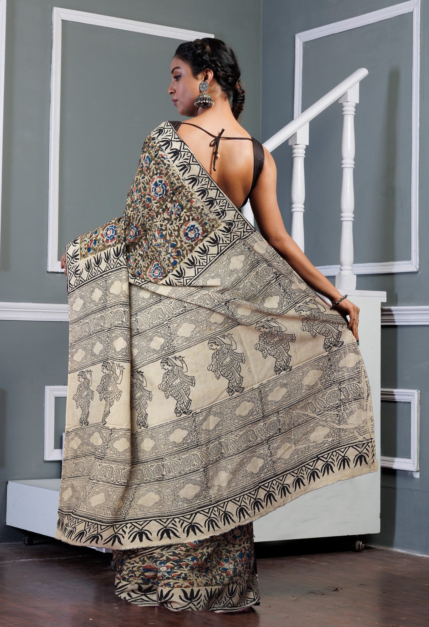 Green Pure Kalamkari Printed Soft Mulmul Cotton Saree-UNM82917