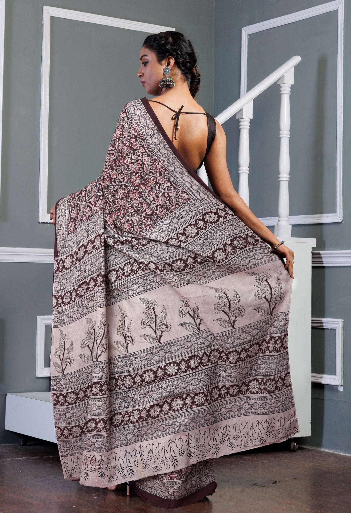 Maroon Pure Kalamkari Printed Soft Mulmul Cotton Saree-UNM82918