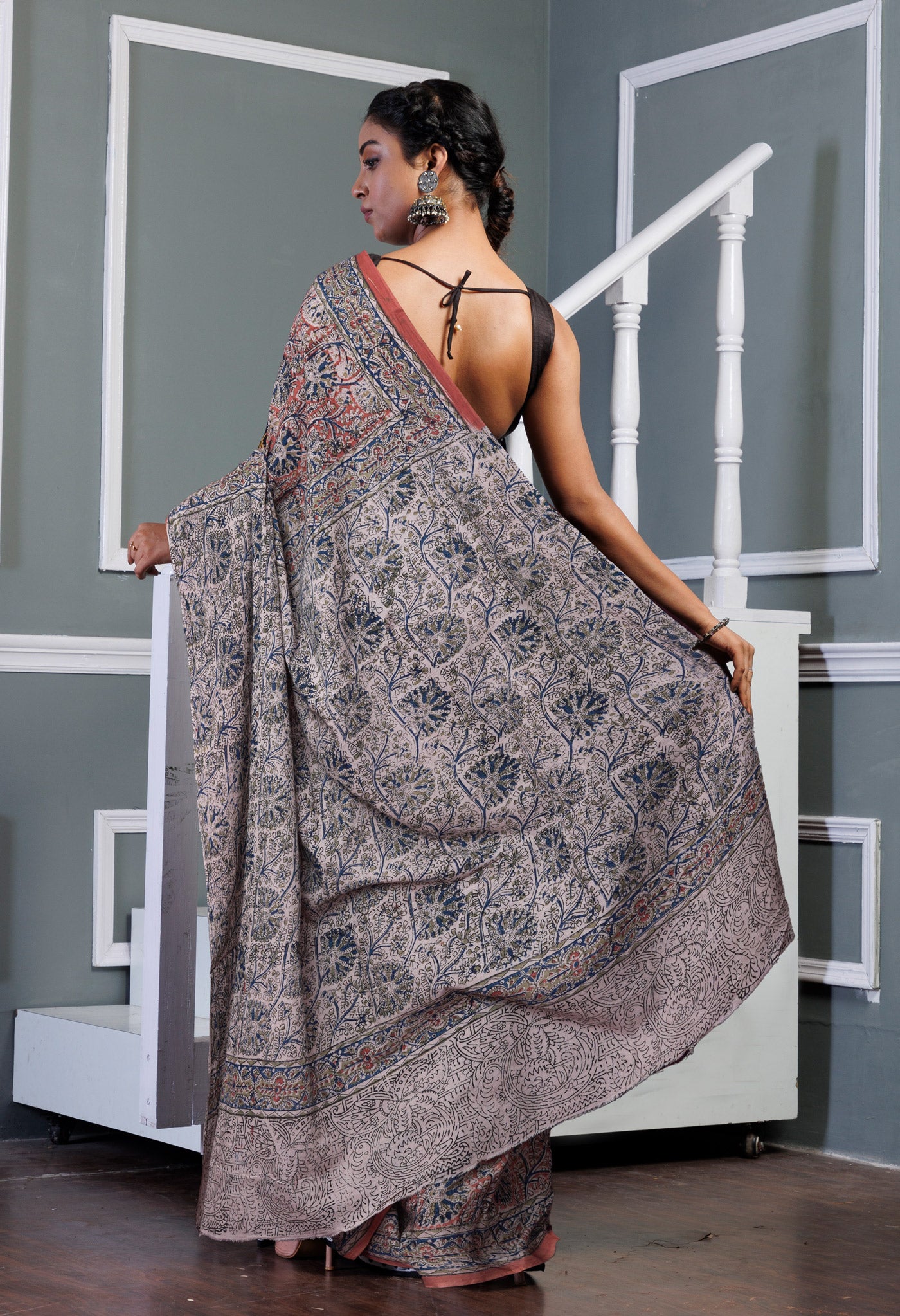 Pink Pure Kalamkari Printed Soft Mulmul Cotton Saree-UNM82920