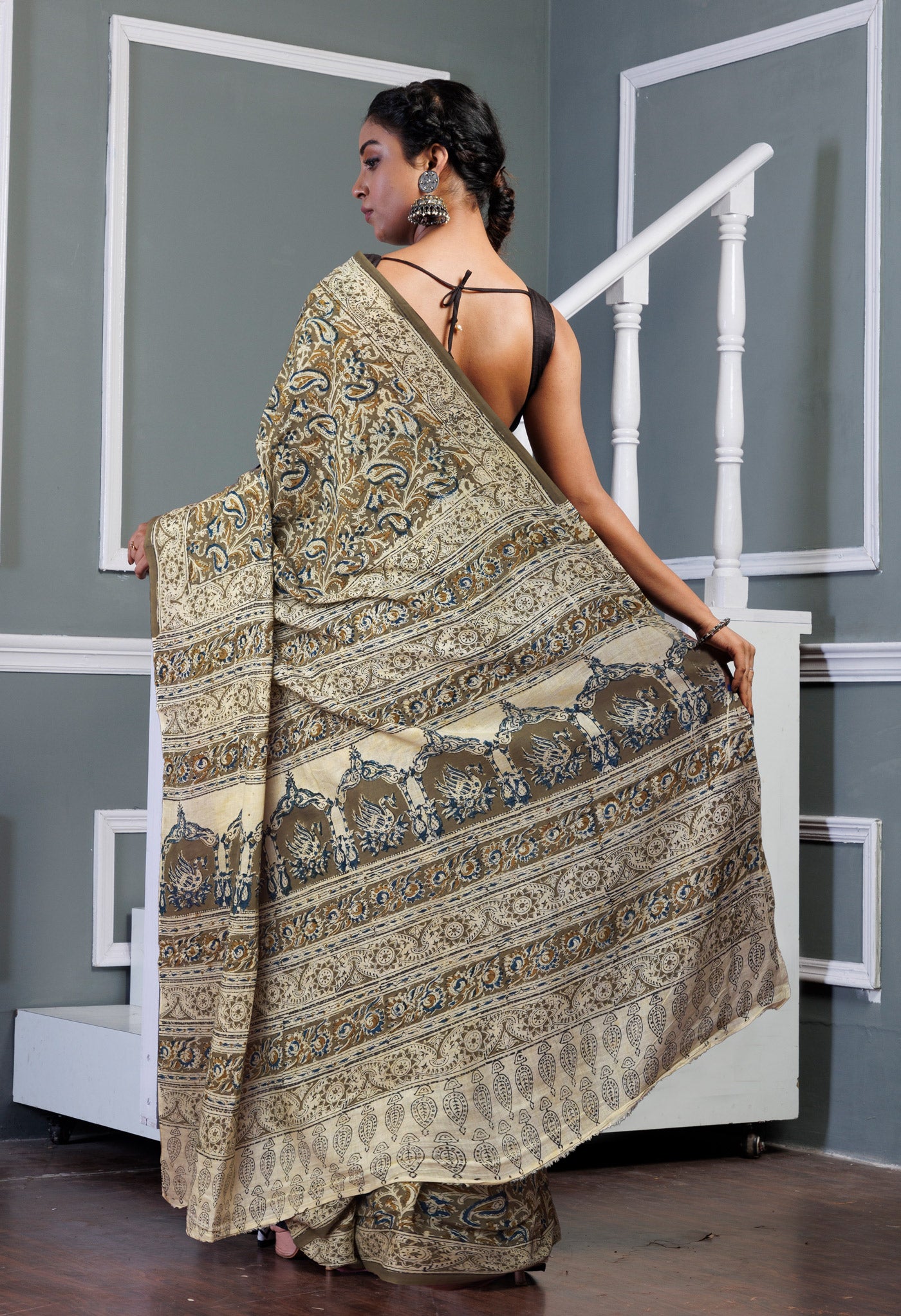 Green Pure Kalamkari Printed Soft Mulmul Cotton Saree-UNM82921