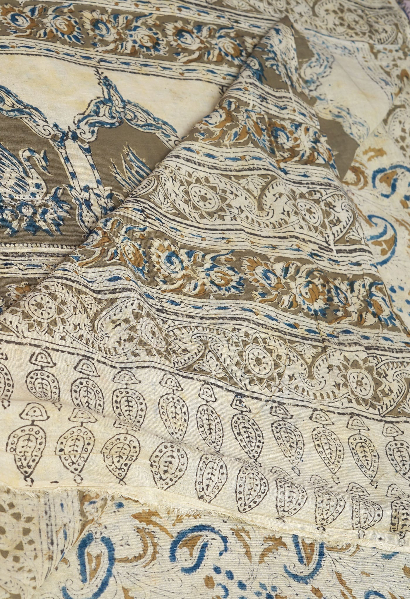 Green Pure Kalamkari Printed Soft Mulmul Cotton Saree-UNM82921