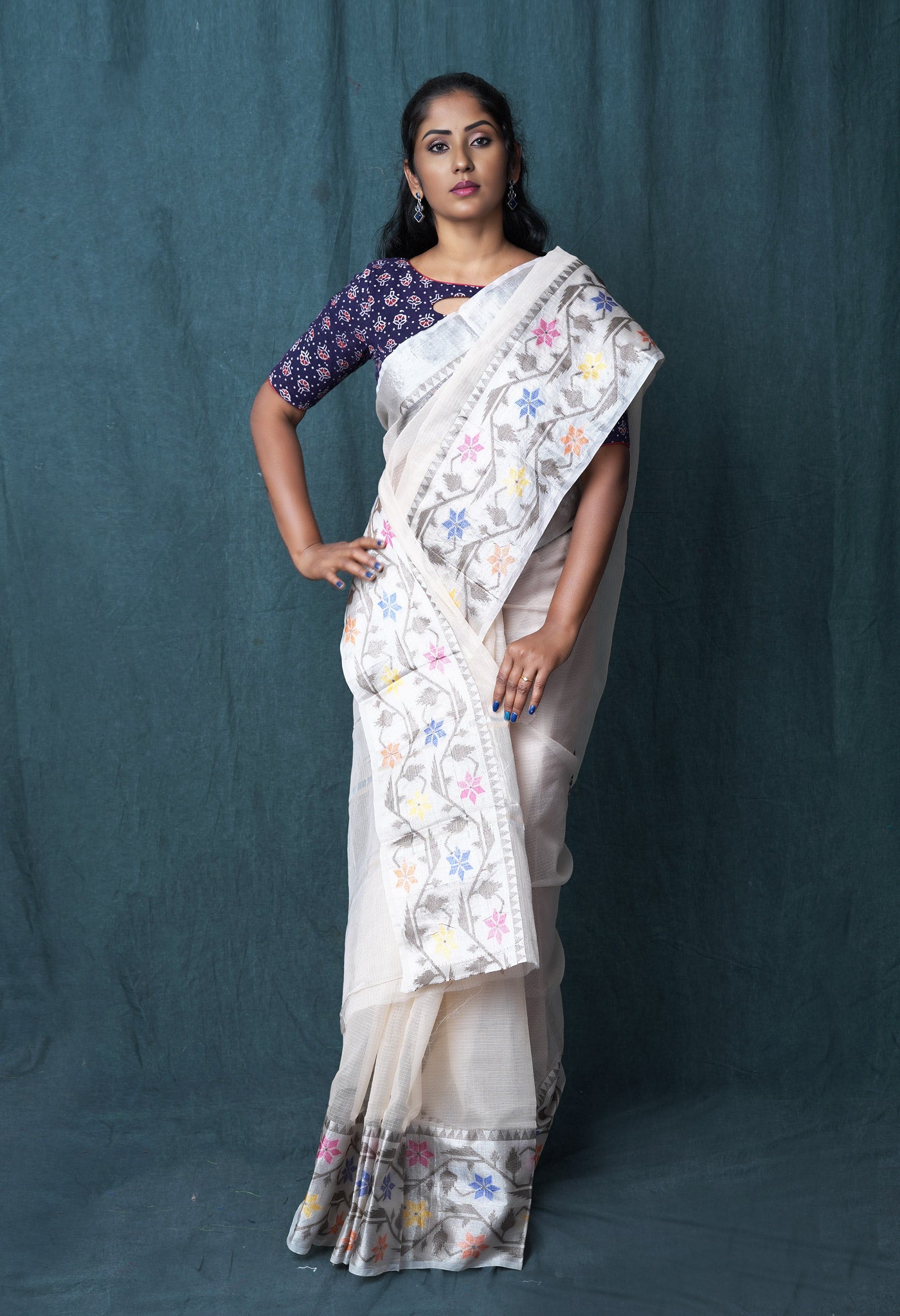 Cream Pure Banarasi Kota Saree-UNM82931