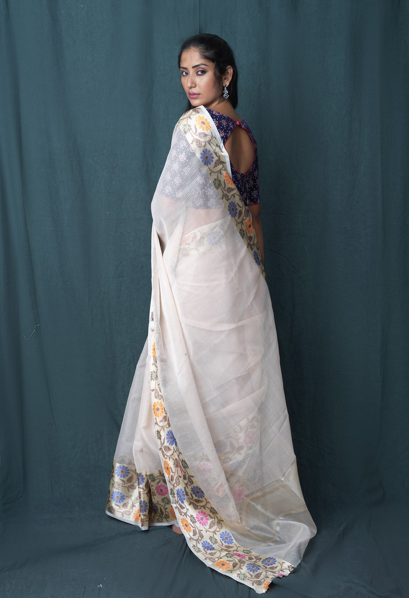 Cream Pure Banarasi Kota Saree-UNM82935