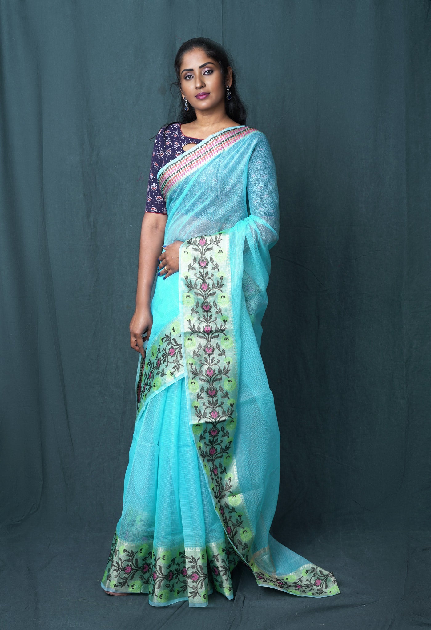 Blue Pure Banarasi Kota Saree-UNM82936