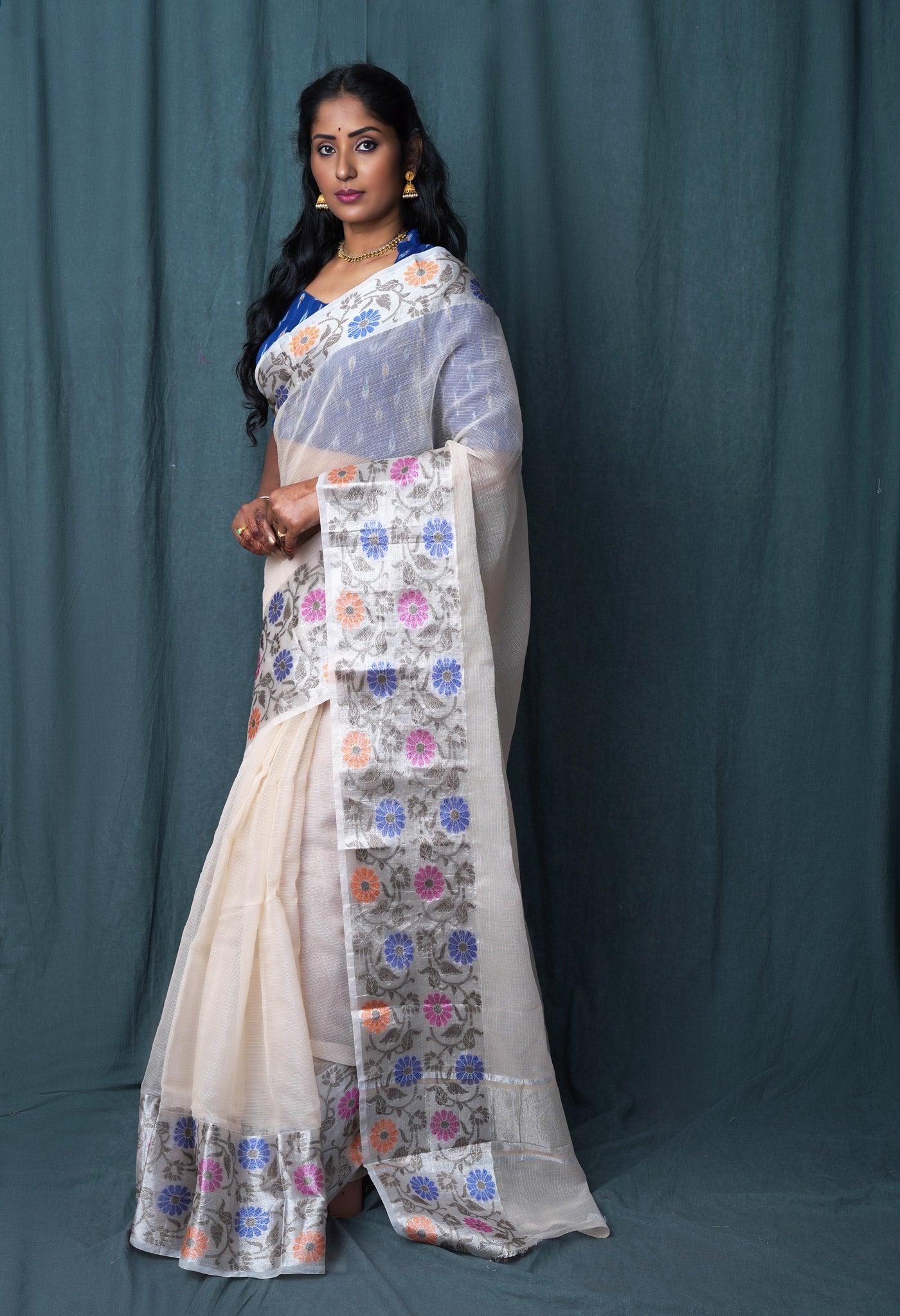 Cream Pure Banarasi Kota Saree-UNM82946