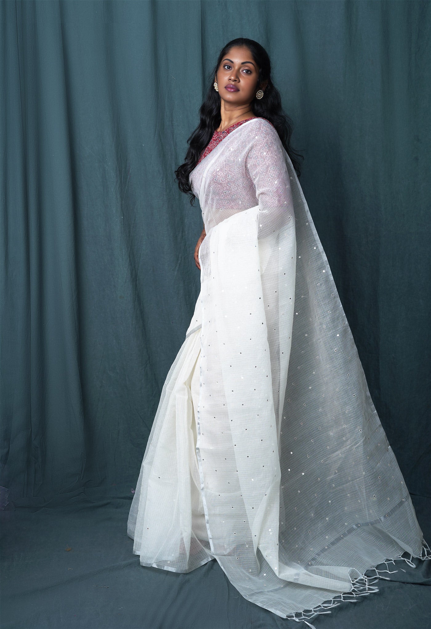 Cream Pure Mirror Work Kota Saree-UNM82947