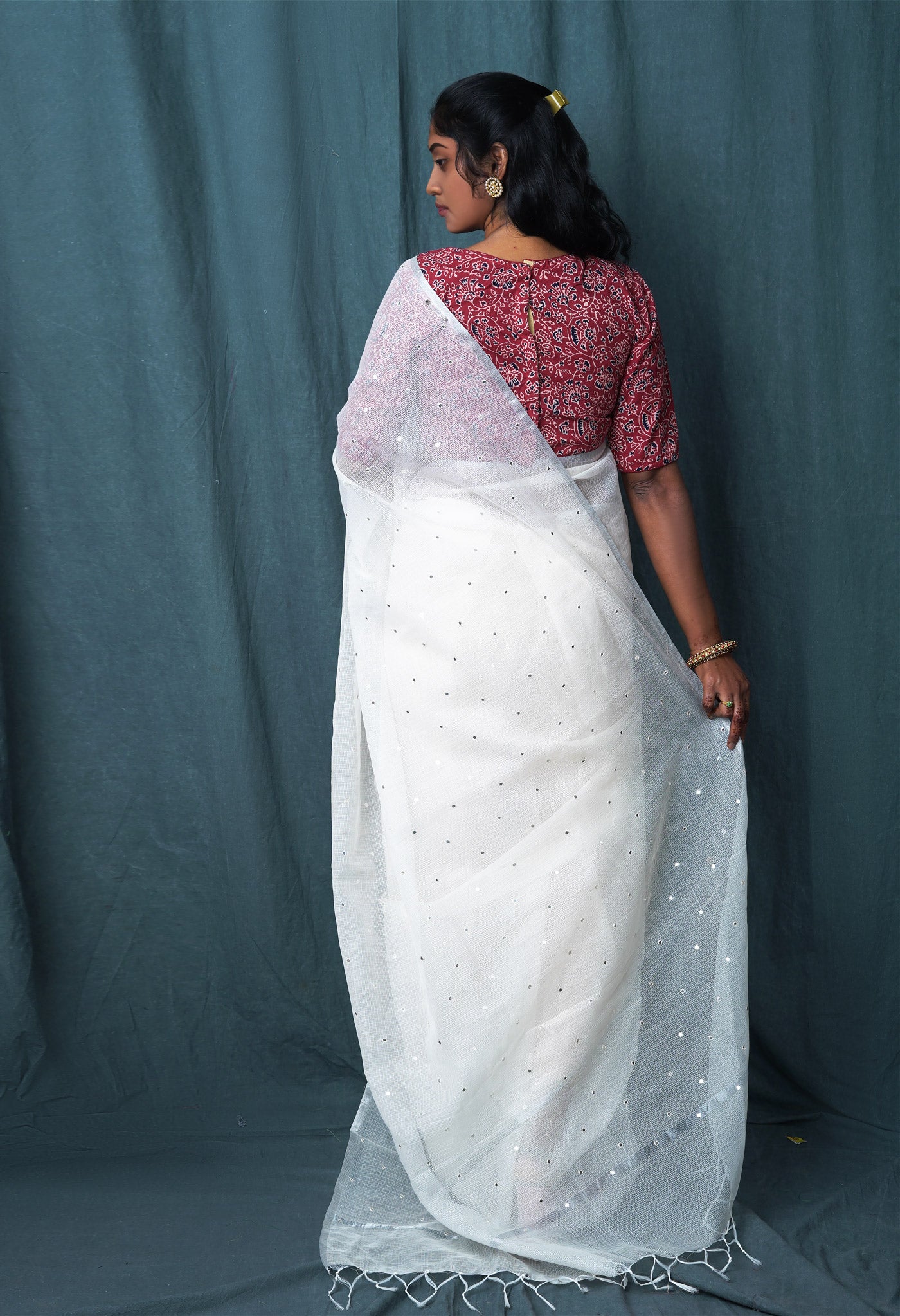 Cream Pure Mirror Work Kota Saree-UNM82947