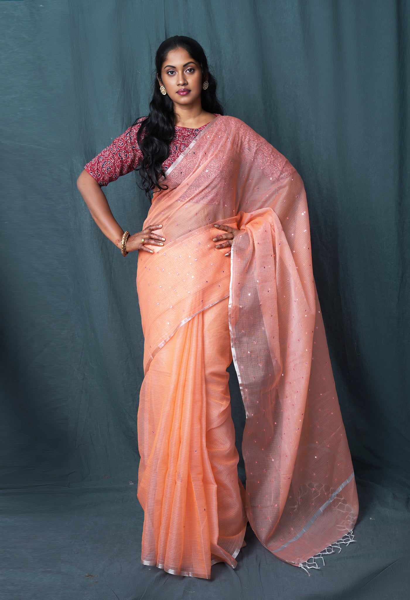 Orange Pure Mirror Work Kota Saree-UNM82948