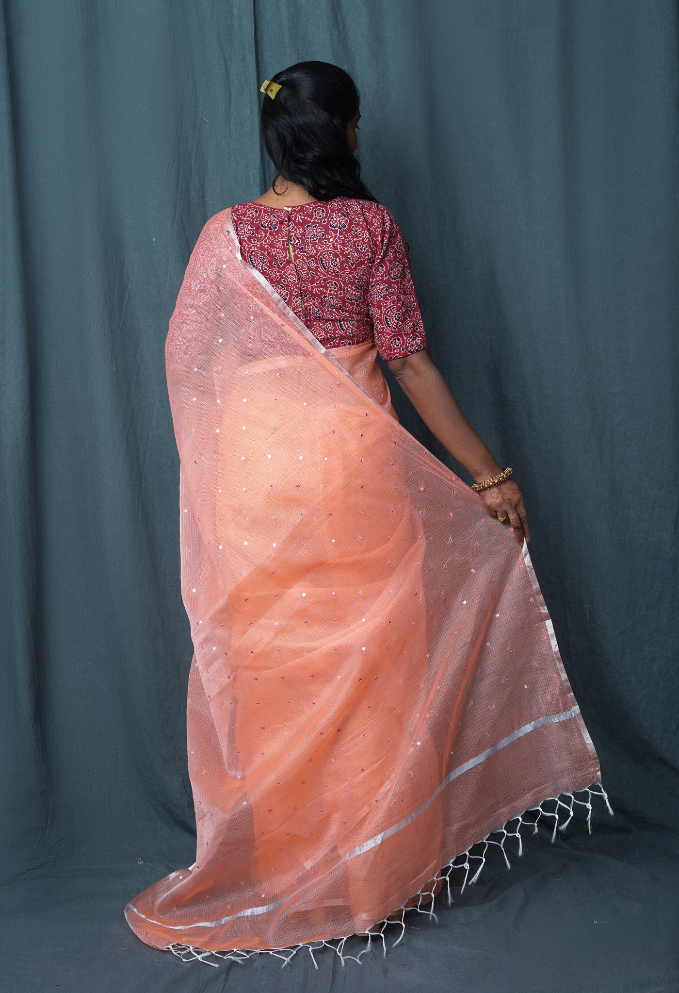 Orange Pure Mirror Work Kota Saree-UNM82948