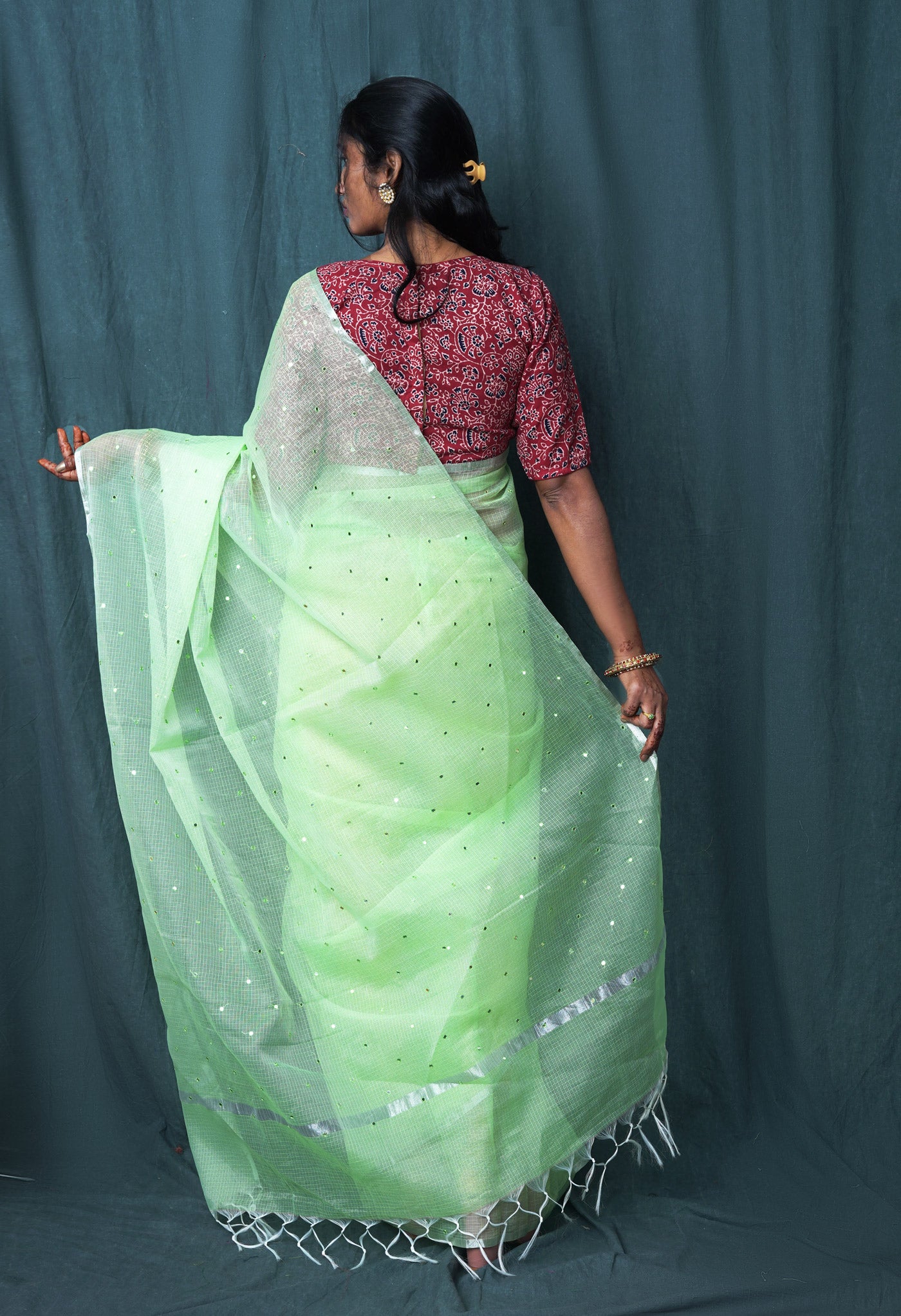 Green Pure Mirror Work Kota Saree-UNM82949