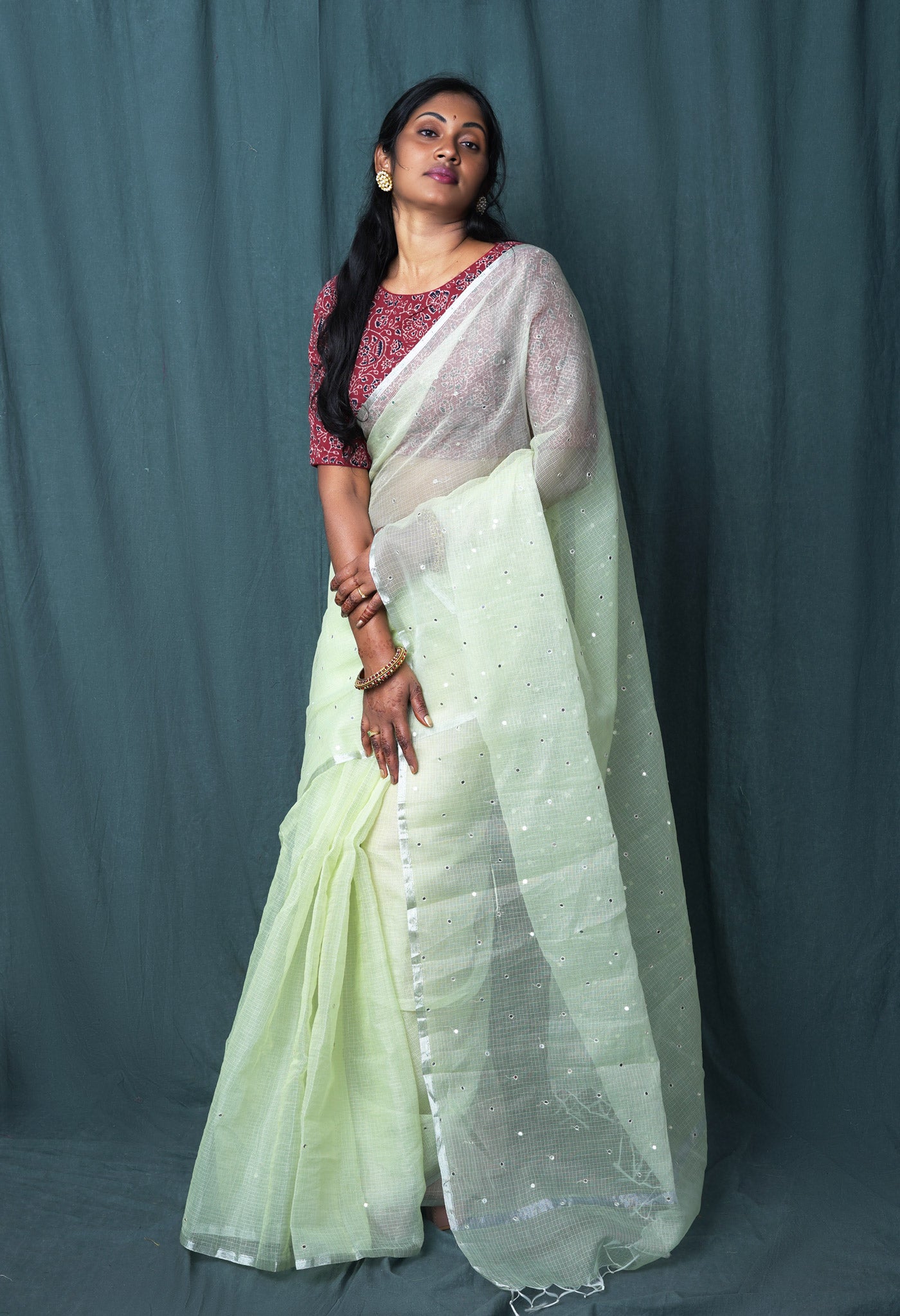 Pale Green Pure Mirror Work Kota Saree-UNM82950