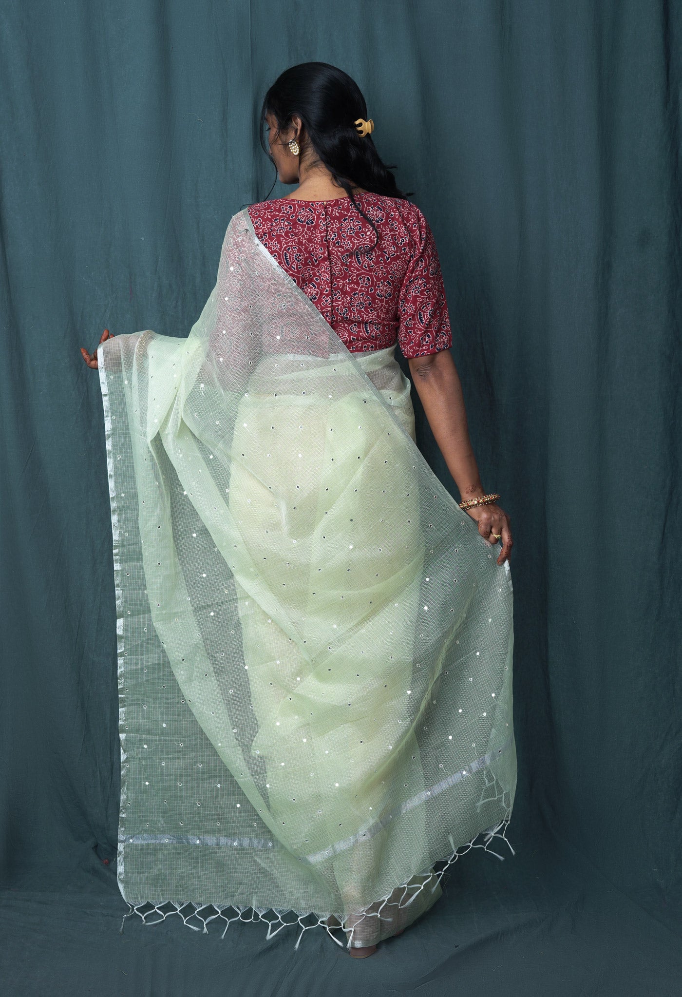 Pale Green Pure Mirror Work Kota Saree-UNM82950