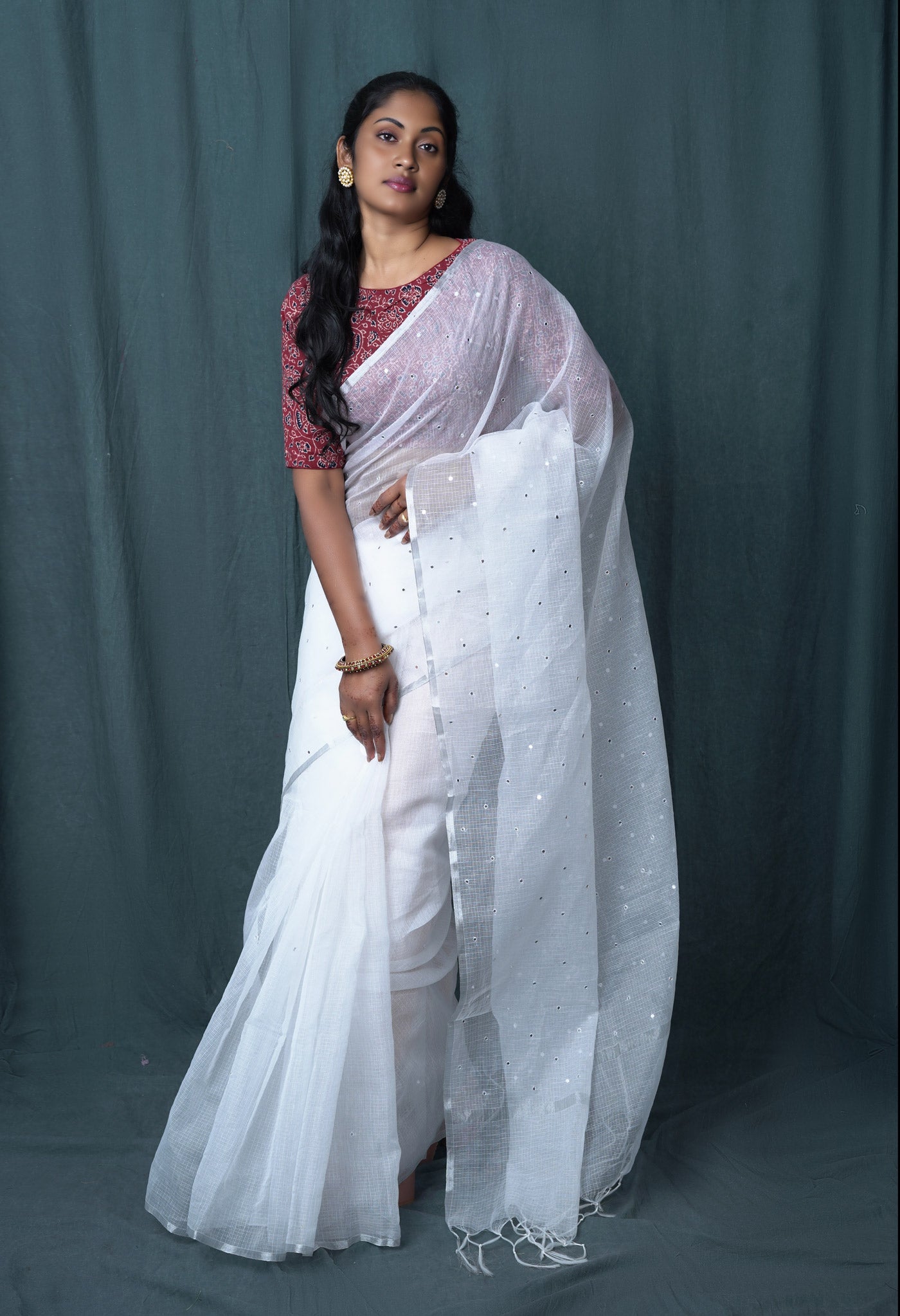 White Pure Mirror Work Kota Saree-UNM82951