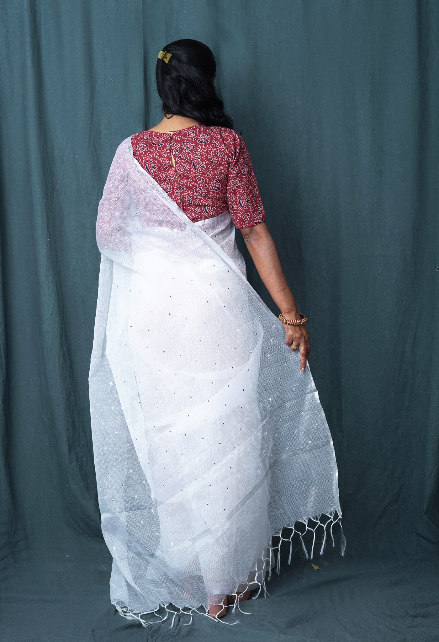 White Pure Mirror Work Kota Saree-UNM82951