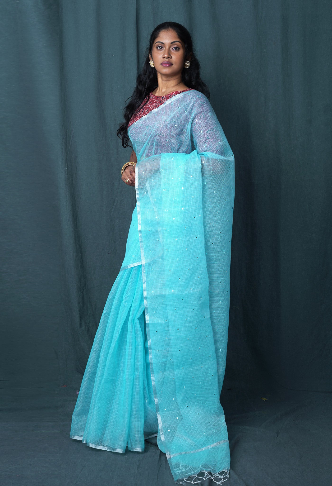 Blue Pure Mirror Work Kota Saree-UNM82953