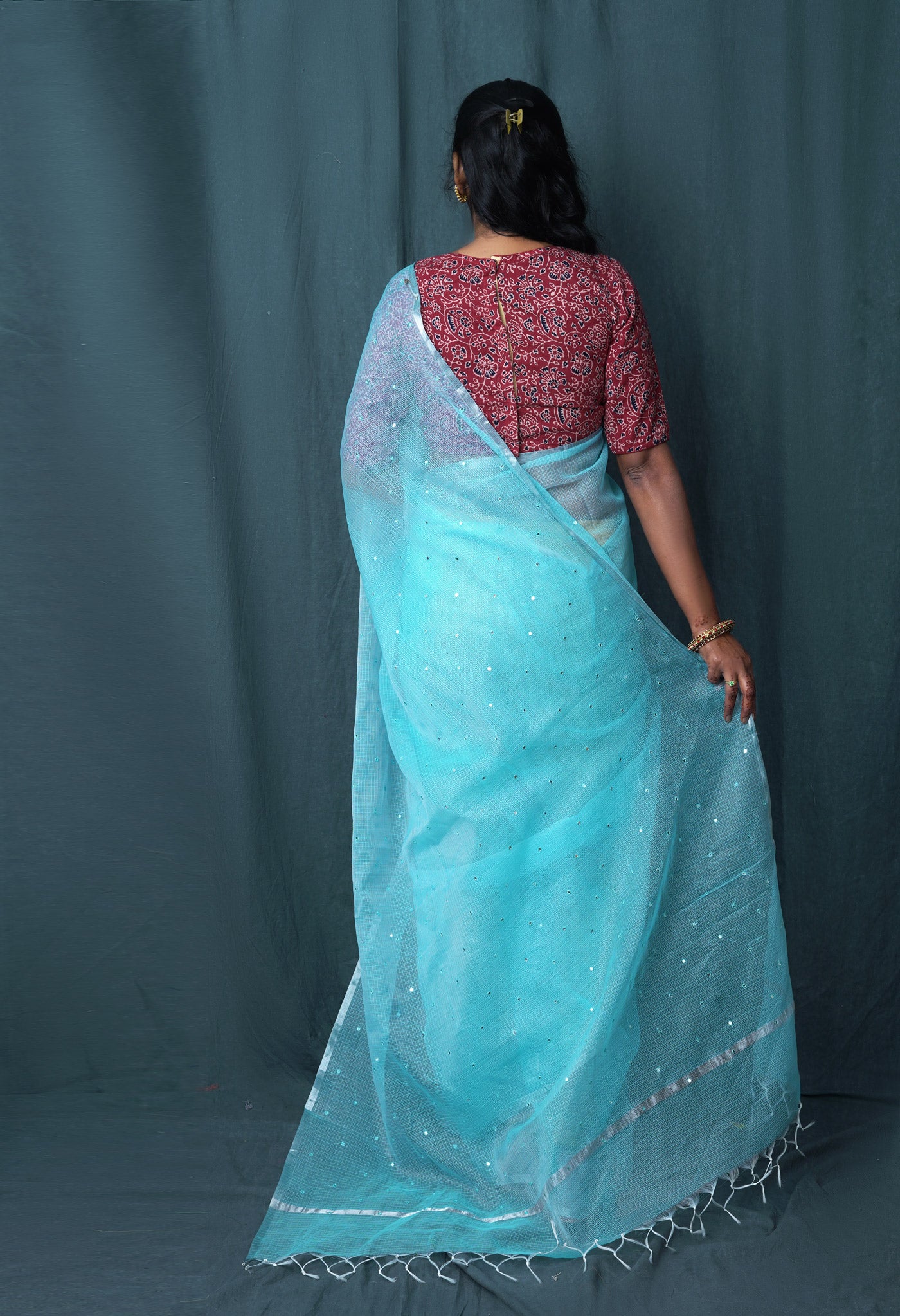 Blue Pure Mirror Work Kota Saree-UNM82953
