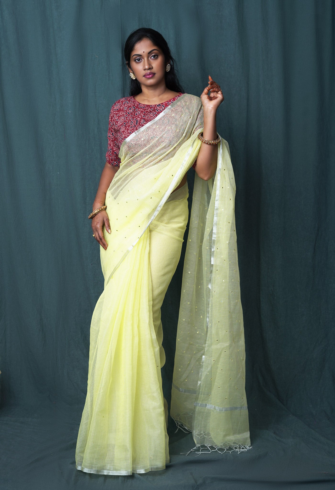 Lemon Yellow Pure Mirror Work Kota Saree-UNM82954