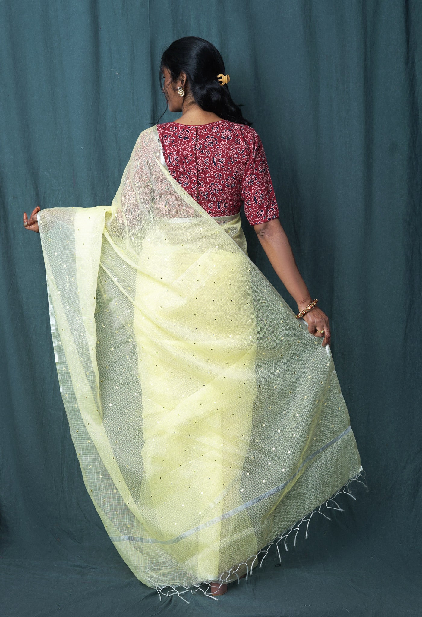 Lemon Yellow Pure Mirror Work Kota Saree-UNM82954