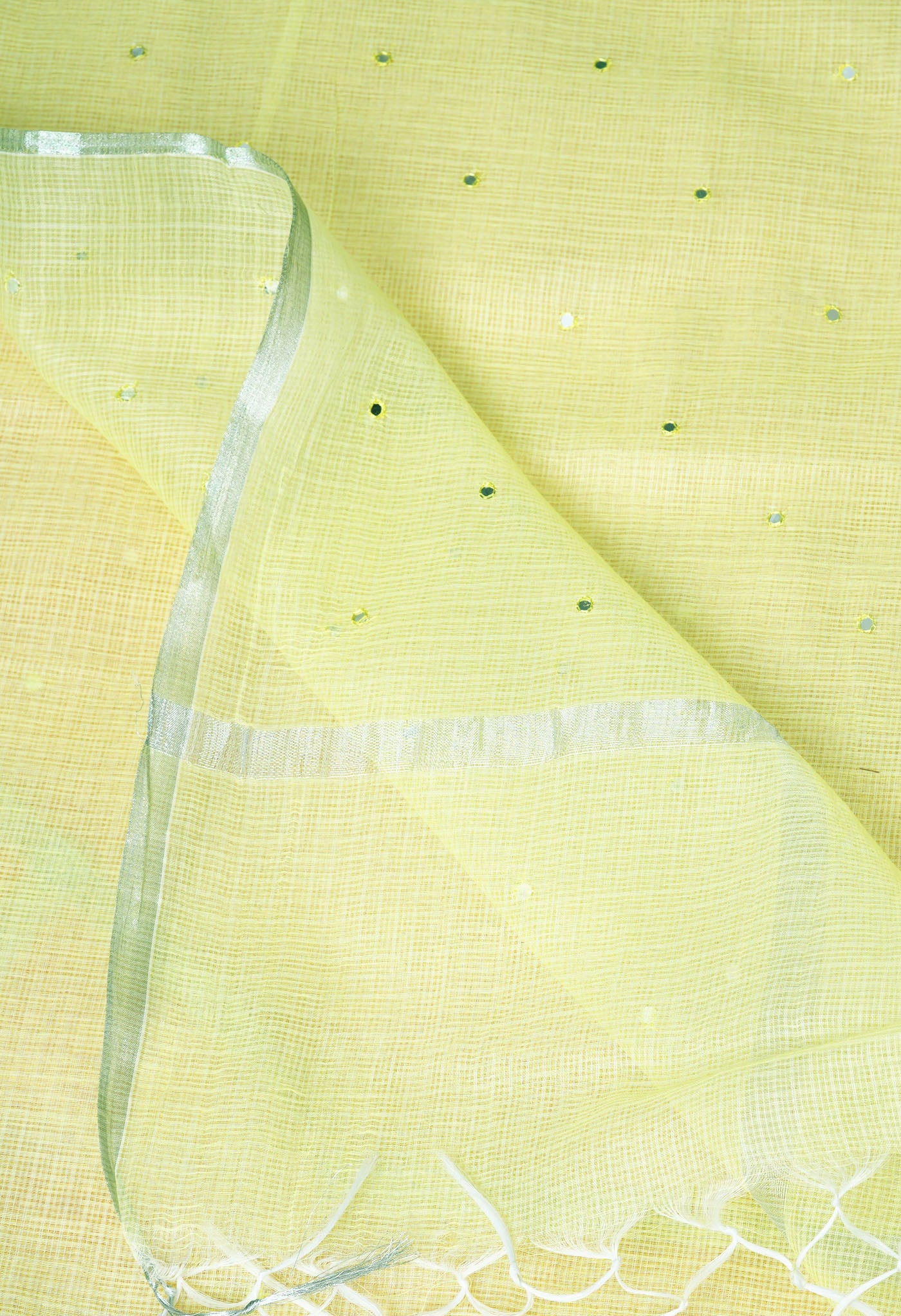 Lemon Yellow Pure Mirror Work Kota Saree-UNM82954