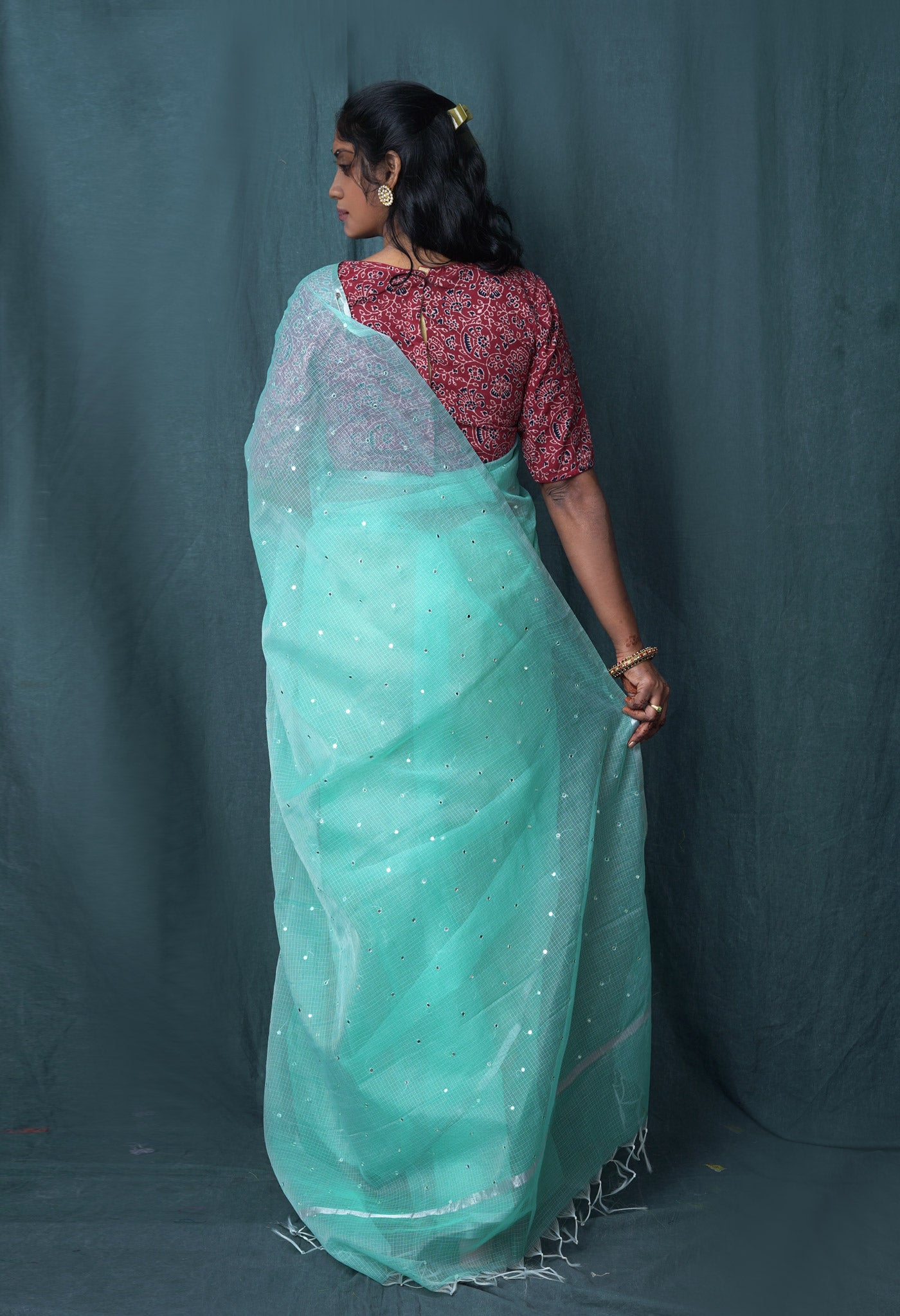 Turquoise Blue Pure Mirror Work Kota Saree-UNM82955