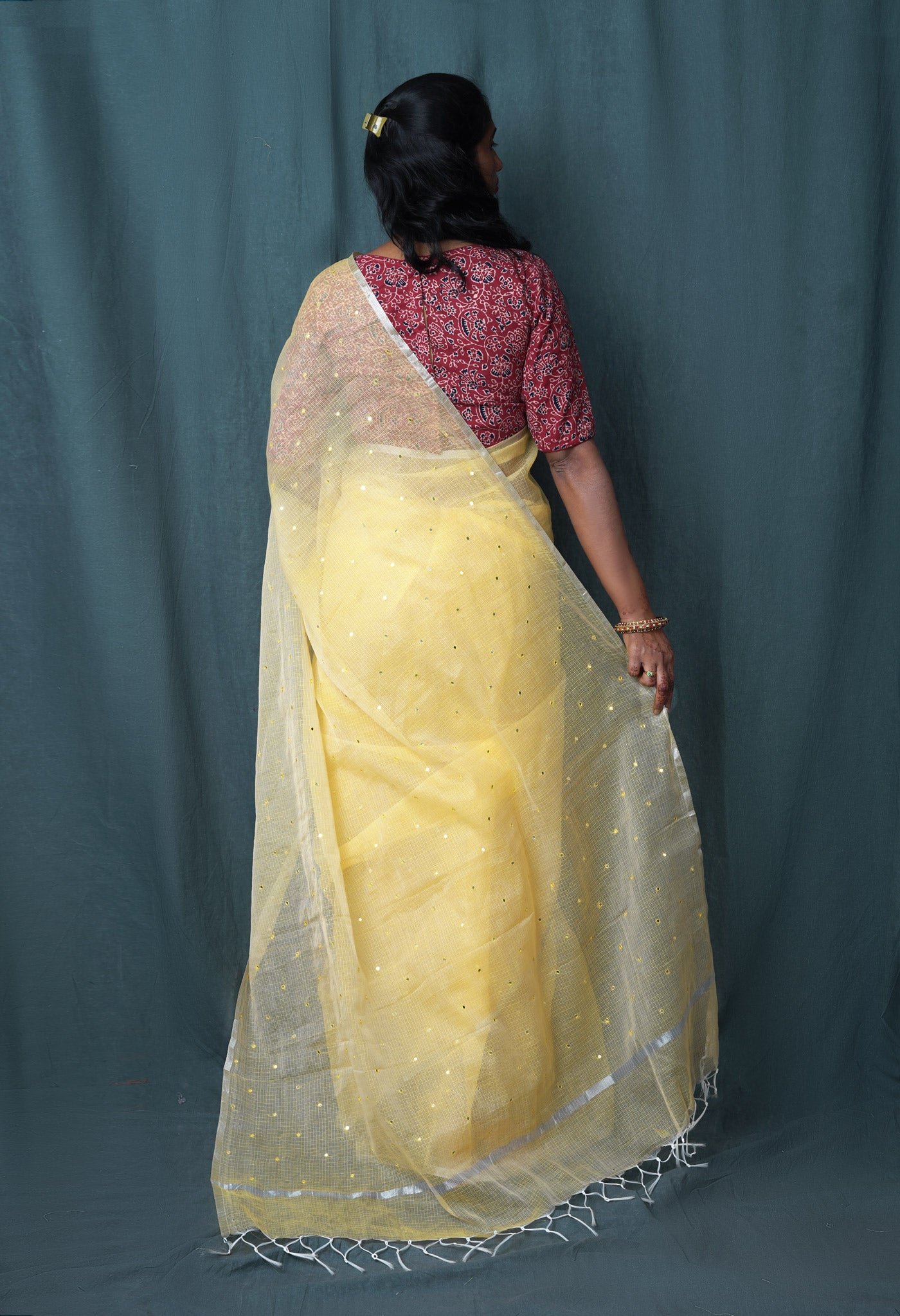 Yellow Pure Mirror Work Kota Saree-UNM82956