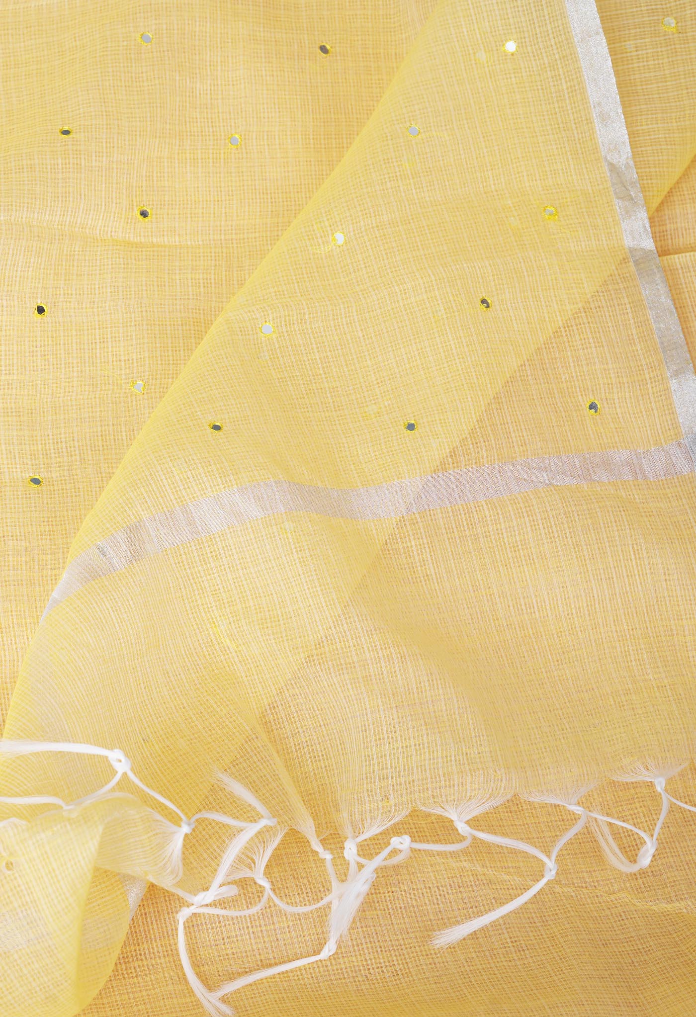 Yellow Pure Mirror Work Kota Saree-UNM82956
