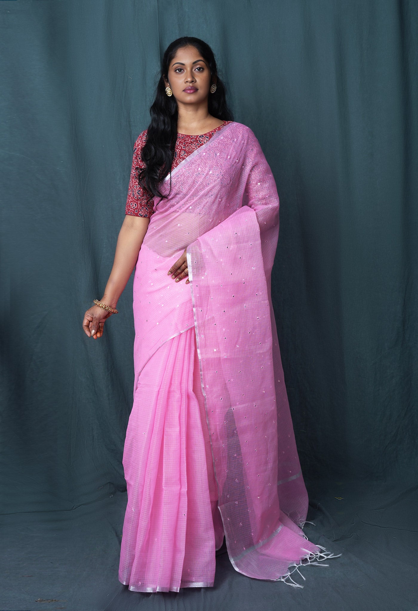 Pink Pure Mirror Work Kota Saree-UNM82957