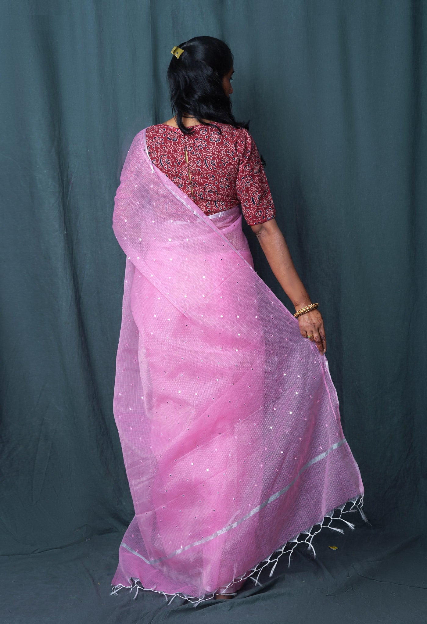 Pink Pure Mirror Work Kota Saree-UNM82957